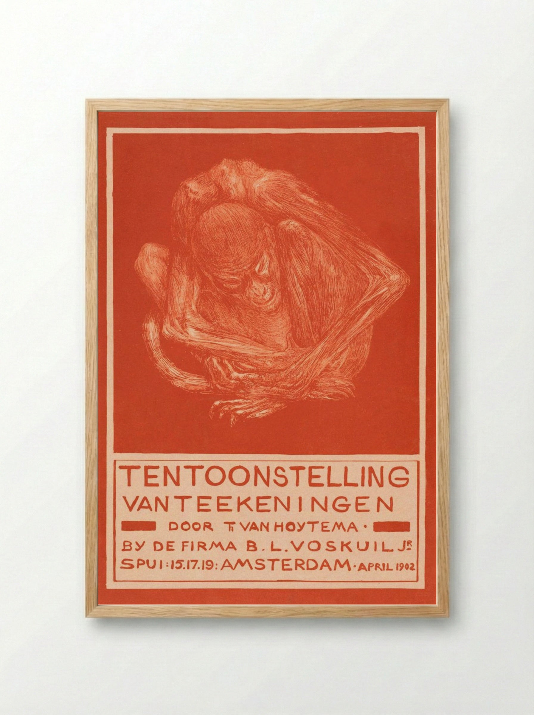 Reclamekaart met ineengedoken aap (Advertising Card with Crouching Ape) - Theo van Hoytema - Framed Print Wood