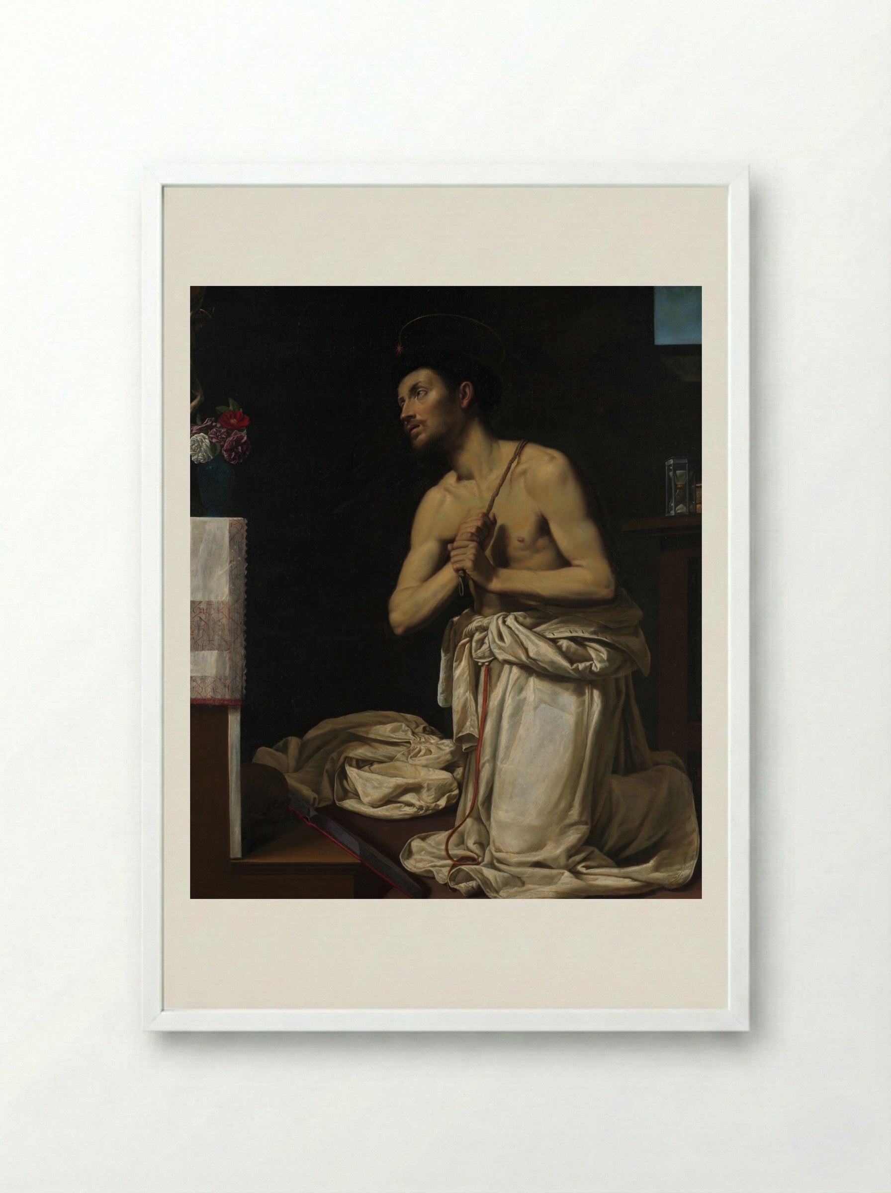 Saint Dominic in Penitence - Filippo Tarchiani - Framed Print White