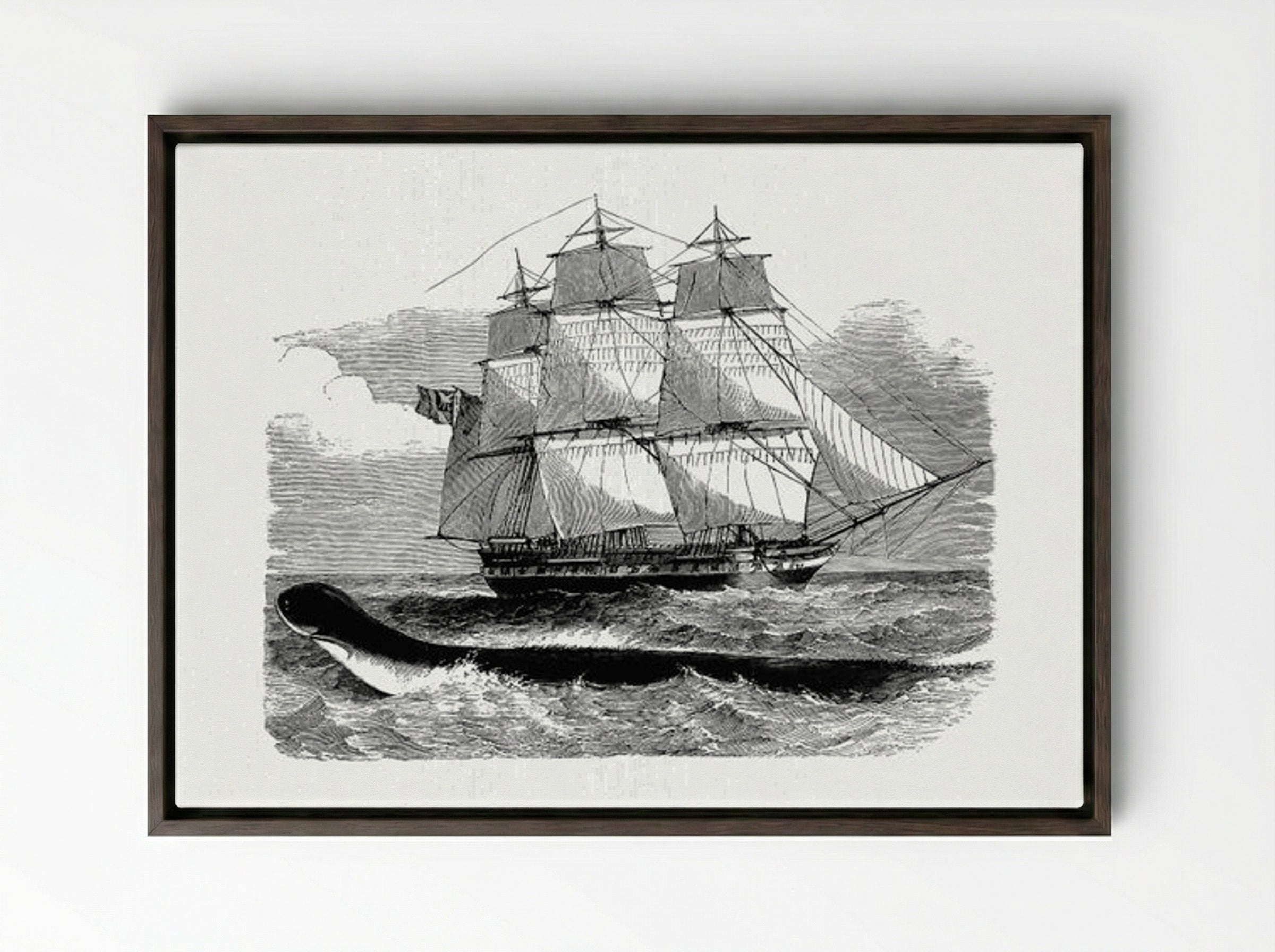 The Great Sea-Serpent, When First Seen From H.M.S. Daedalus - Fine Art Print - Framed Canvas Dark Wood