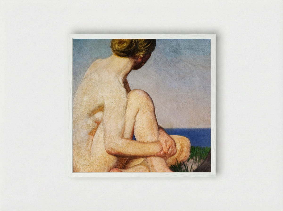 The Watcher - George Clausen - Framed Print White