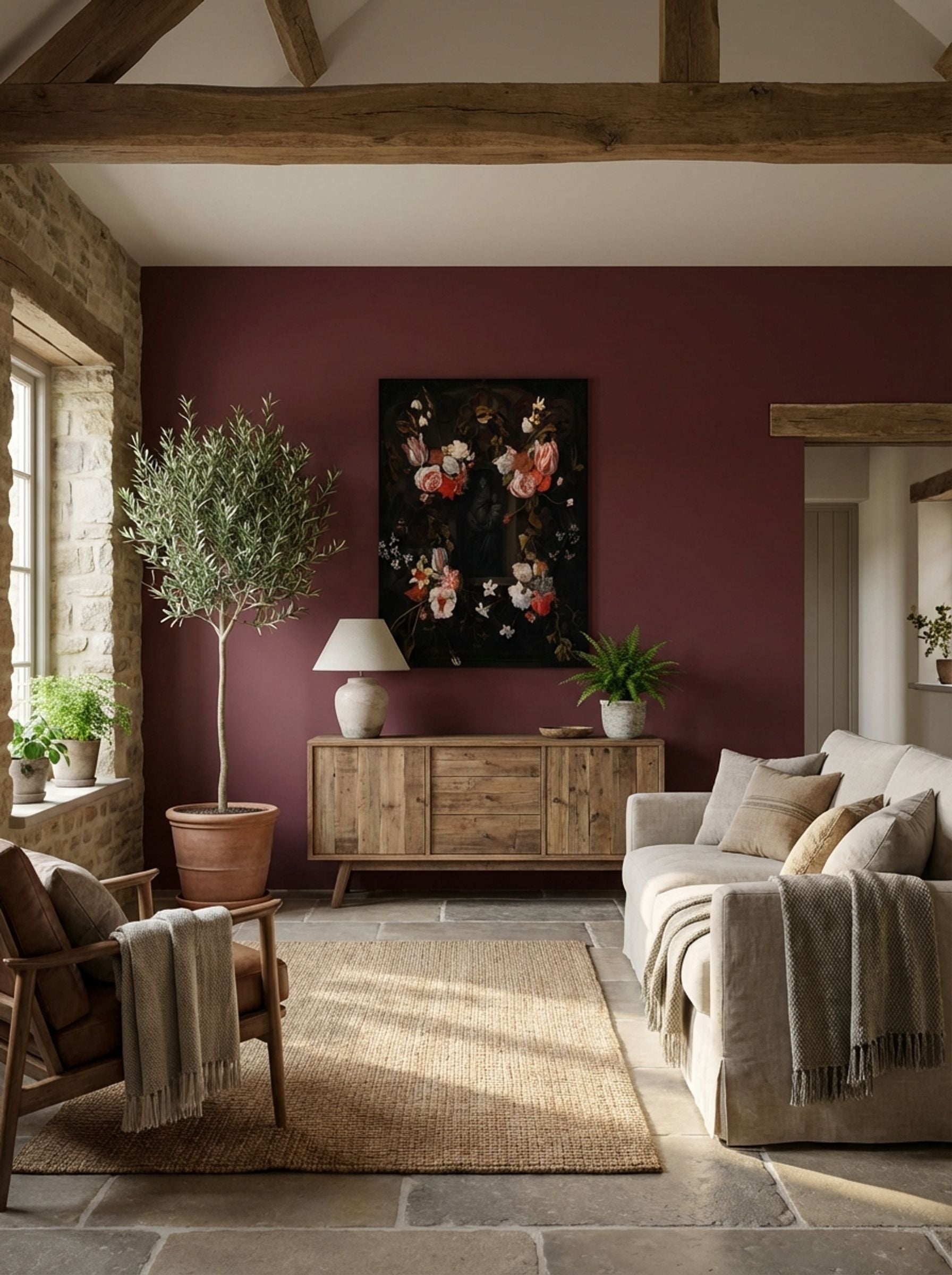 A Flower-Wreathed Niche with a Stone Figure of the Madonna - Fine Art Print - Lifestyle