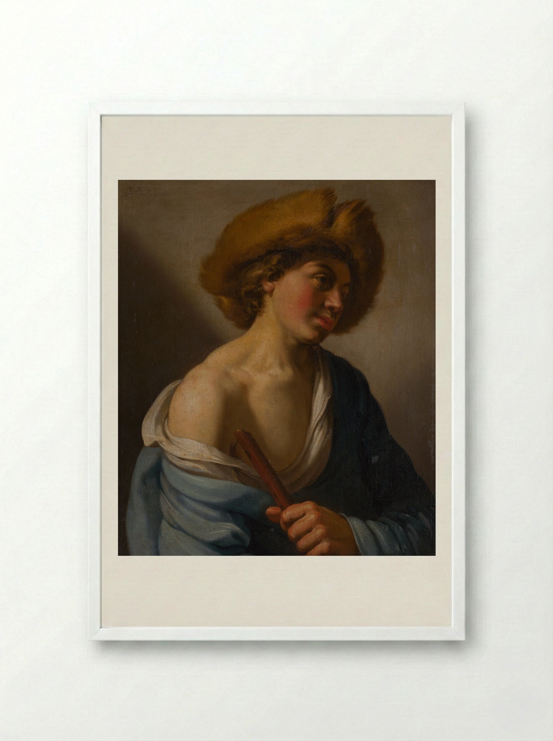 Shepherd with a Flute - Hendrick ter Brugghen - Framed Print White