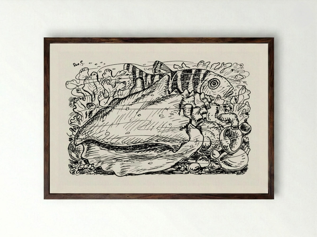 Fish and Shell in the Water - Leo Gestel - Framed Print Dark Wood