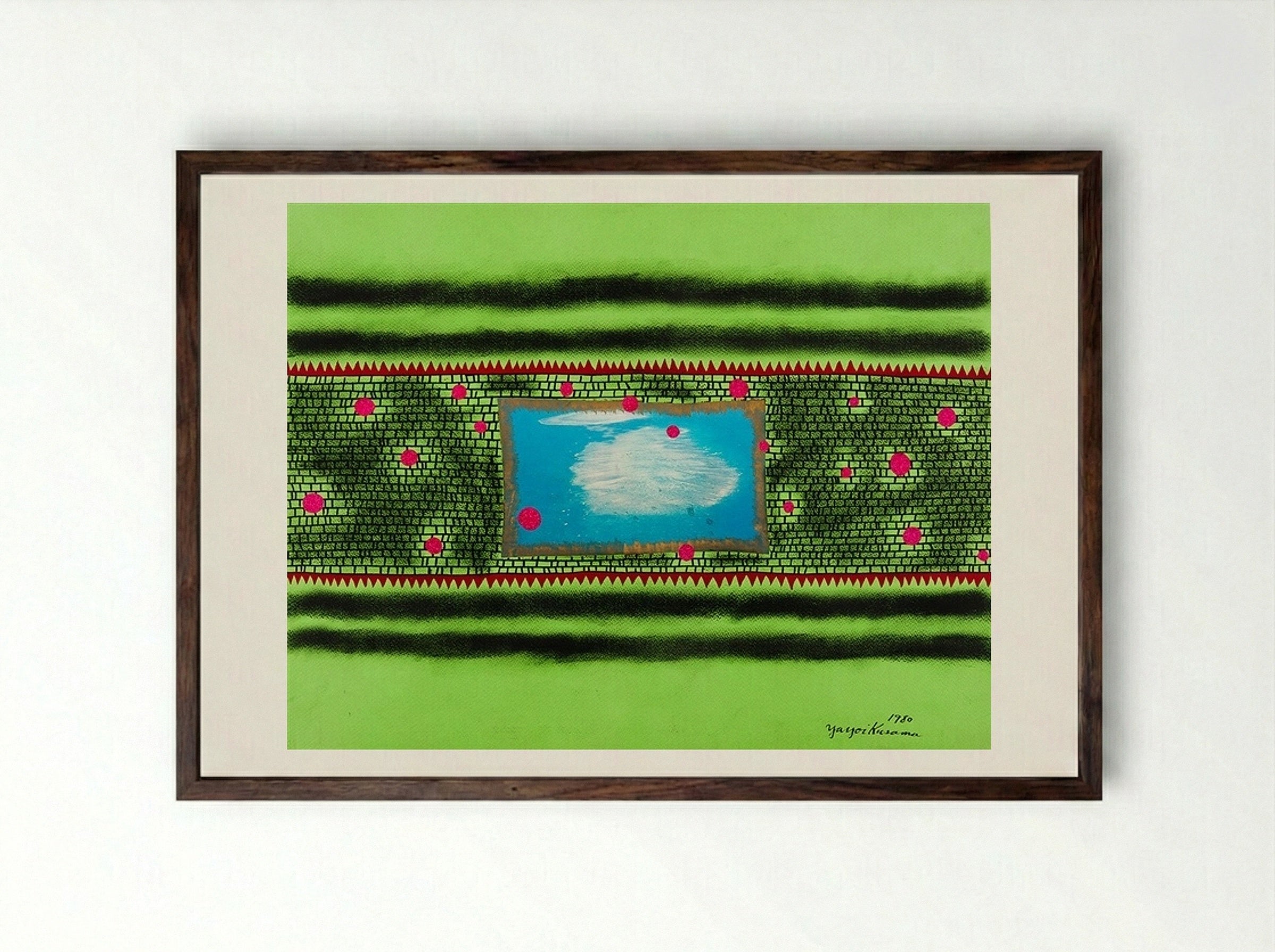 Traveling Water - Yayoi Kusama - Framed Print Dark Wood