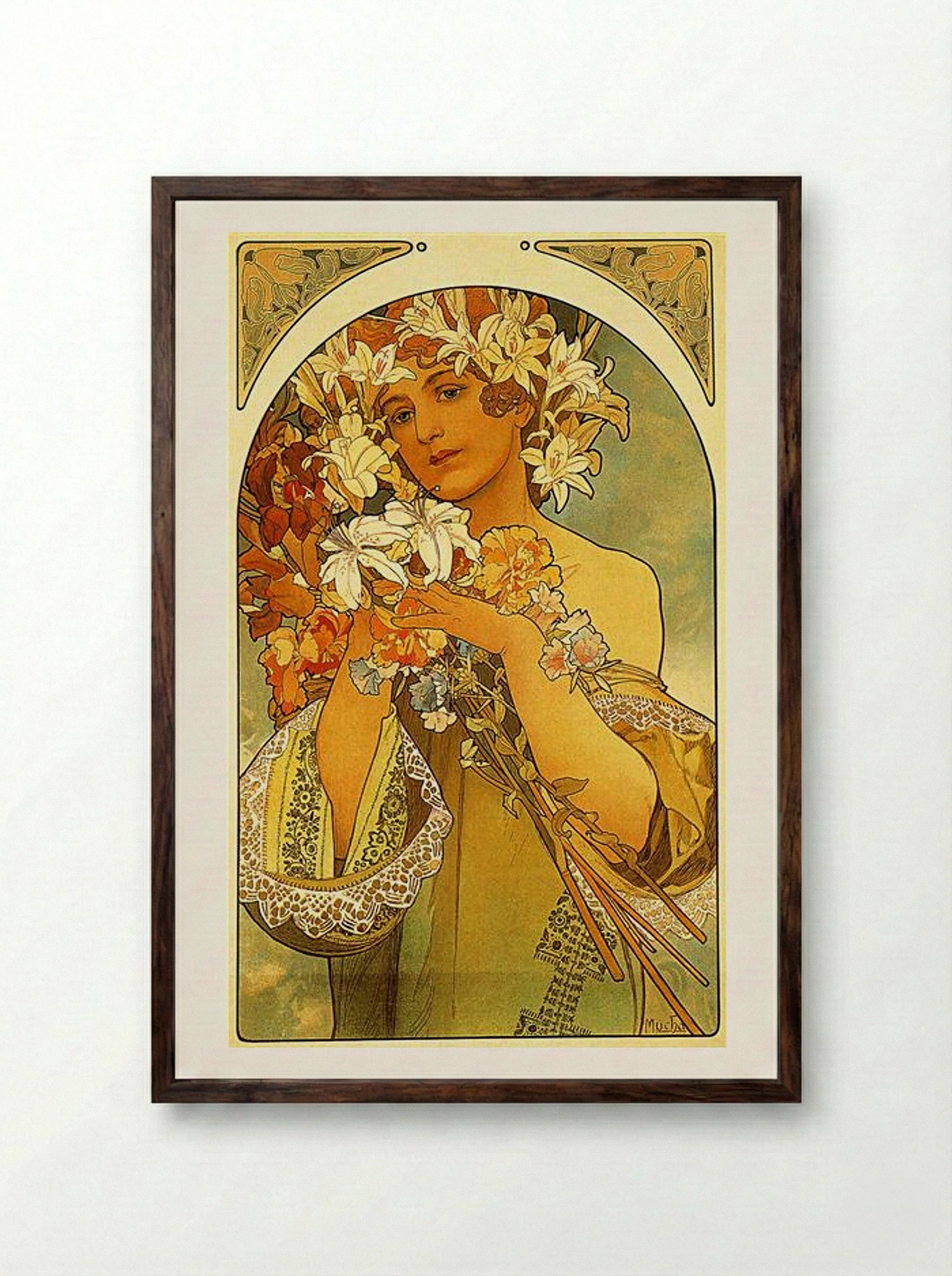 Flower - Alphonse Mucha - Framed Print Dark Wood