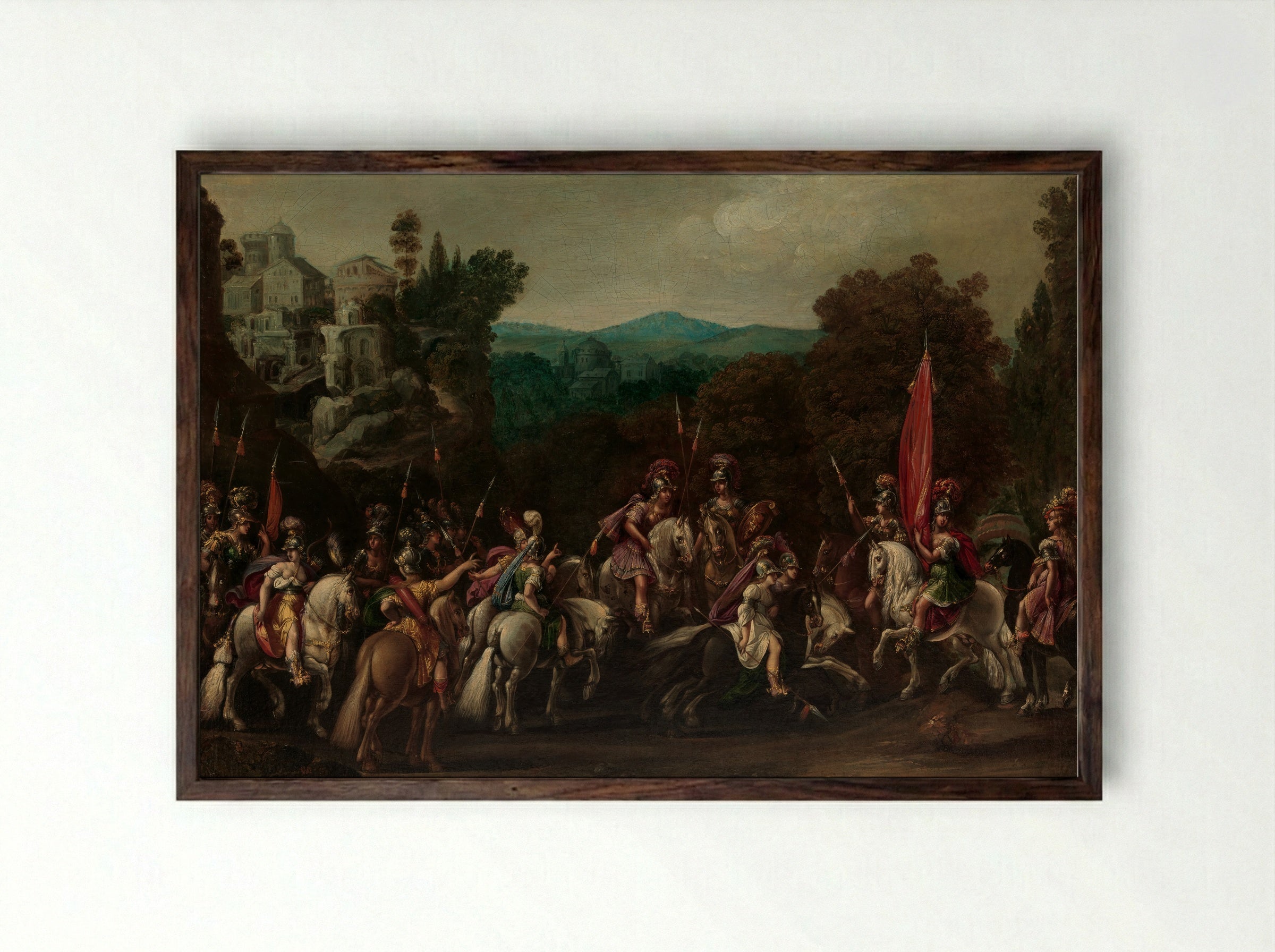 Departure of the Amazons - Johann Heinrich Schönfeld - Framed Print Dark Wood