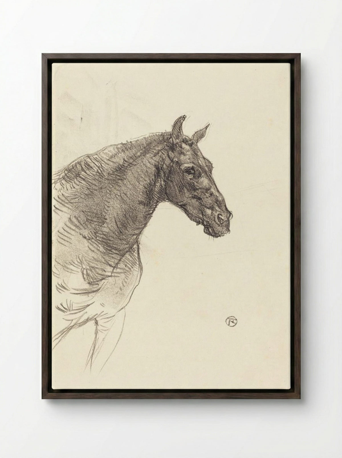 Le Vieux Cheval (Old Horse) - Henri de Toulouse-Lautrec - Framed Canvas Dark Wood