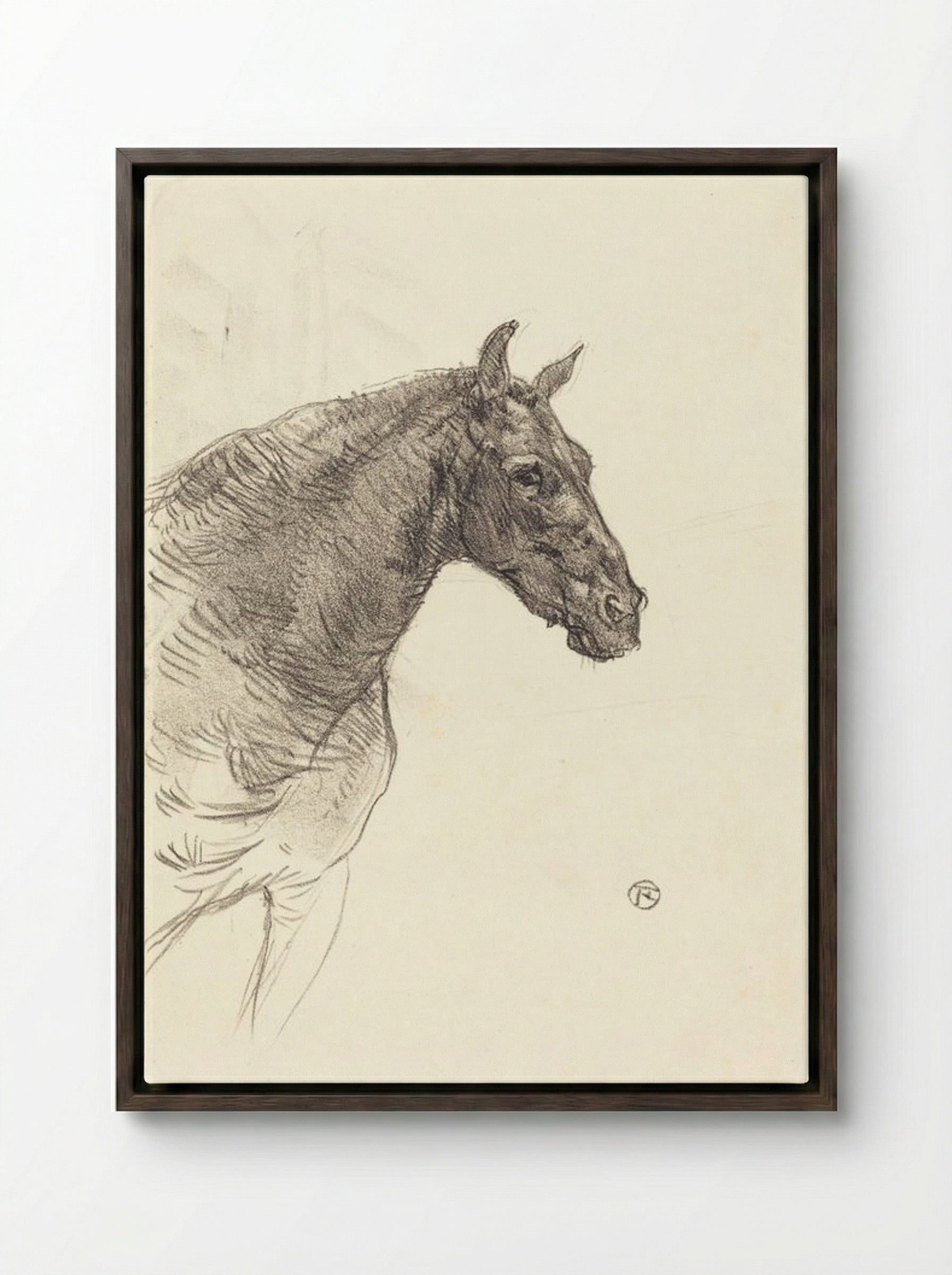 Le Vieux Cheval (Old Horse) - Henri de Toulouse-Lautrec - Framed Canvas Dark Wood