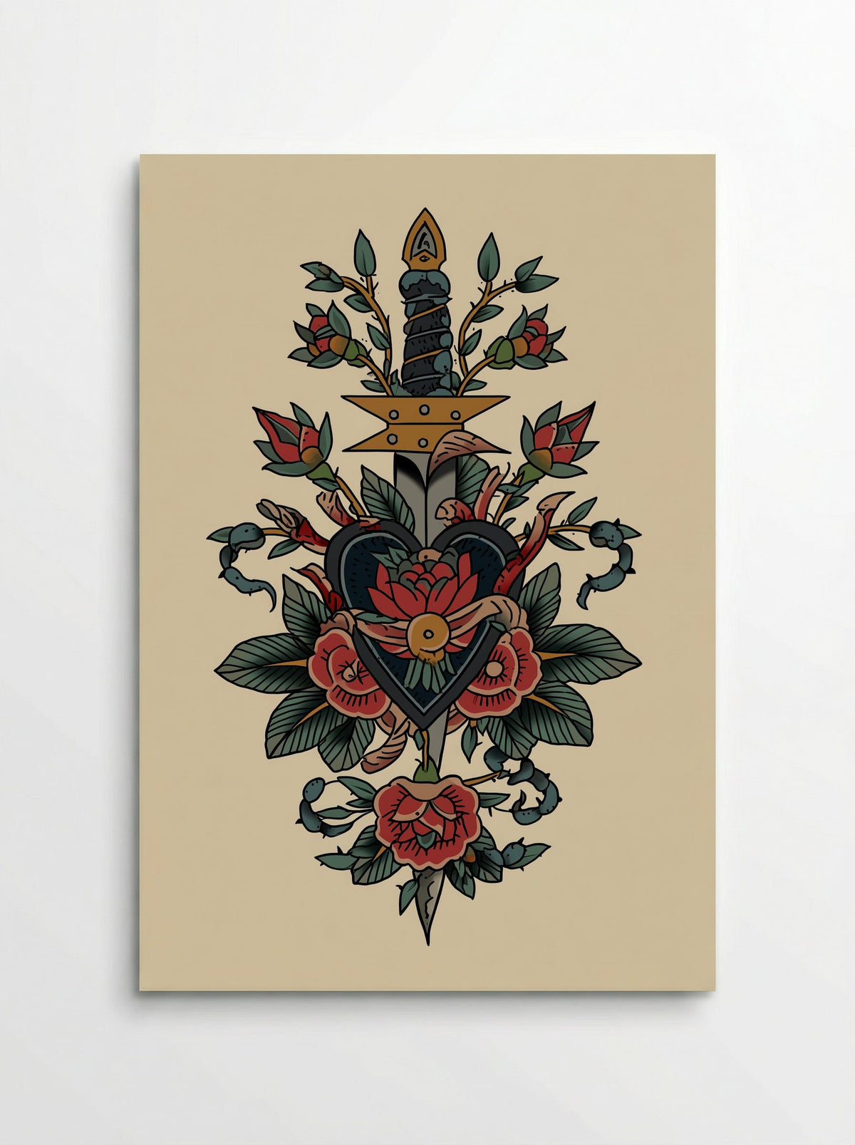 Sacred Heart and Dagger - Neo Traditional Tattoo Print - Poster