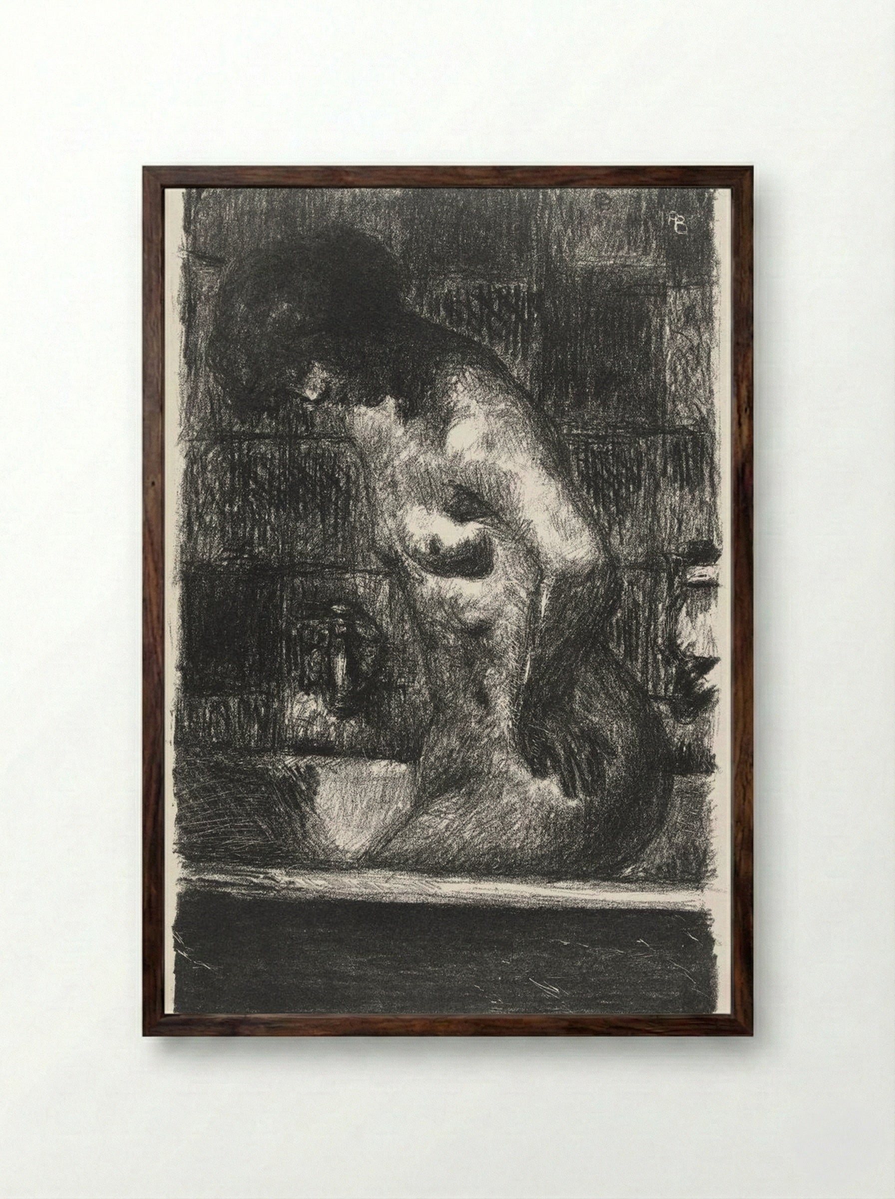 Woman Standing in Her Bathtub - Pierre Bonnard - Framed Print Dark Wood
