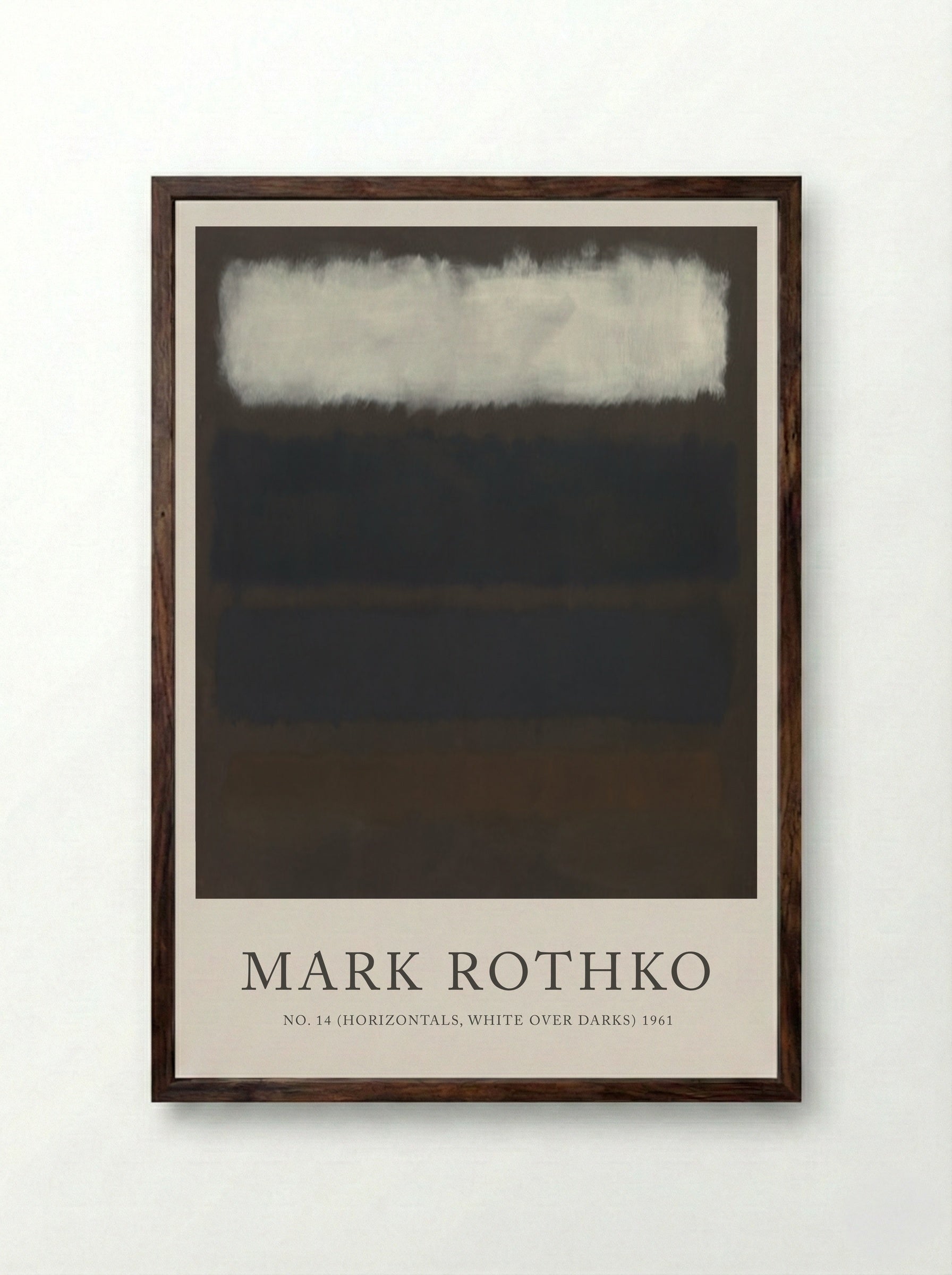 No. 14 (Horizontals, White Over Darks) - Mark Rothko - Framed Print Dark Wood