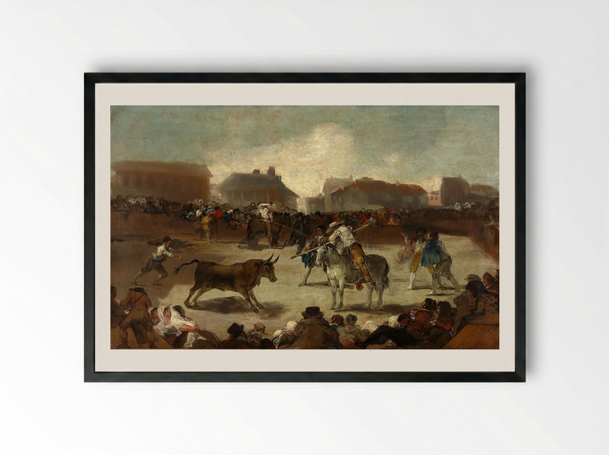 A Village Bullfight - Francisco Goya - Framed Print Black