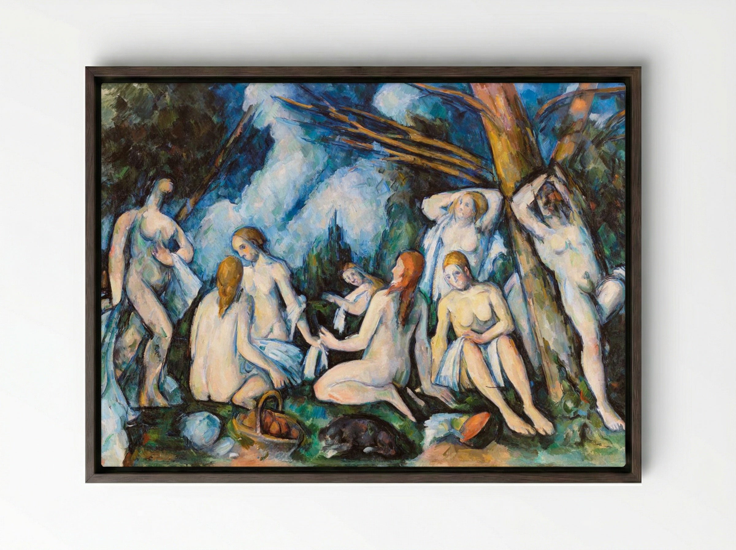 The Large Bathers (Les Grandes Baigneuses) - Paul Cézanne - Framed Canvas Dark Wood