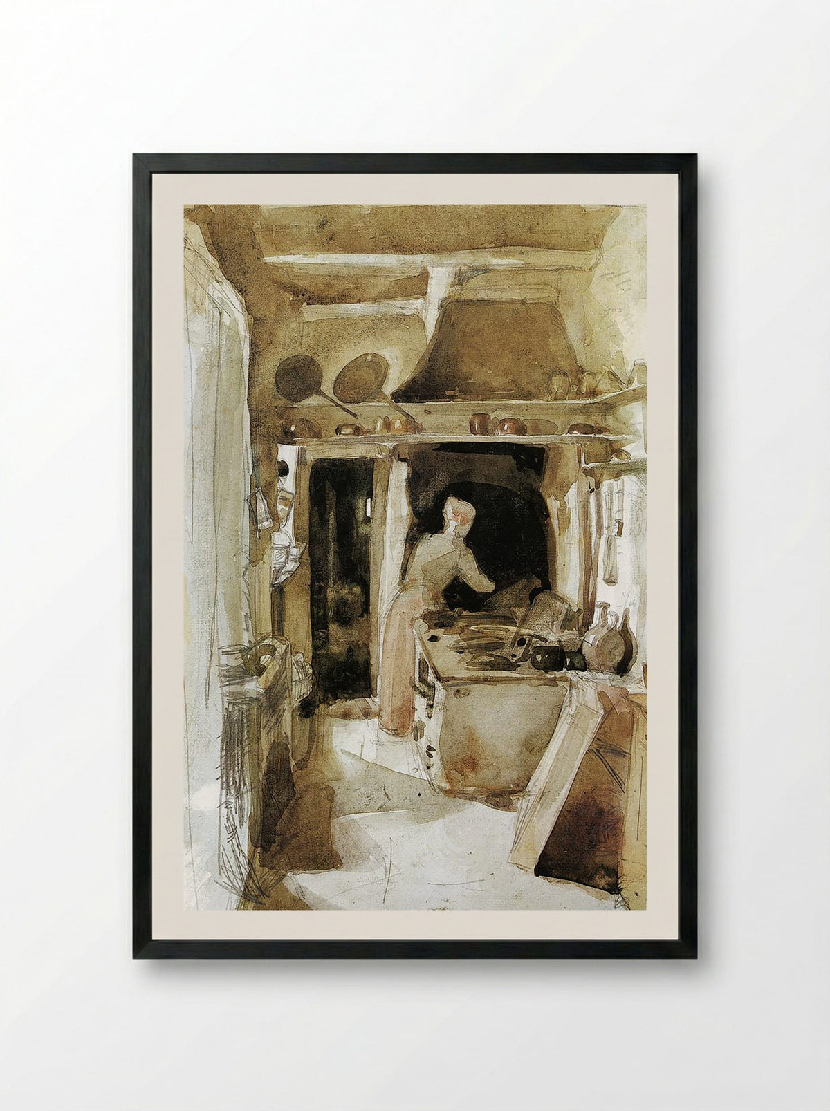 The Kitchen - Carl Larsson - Framed Print Black