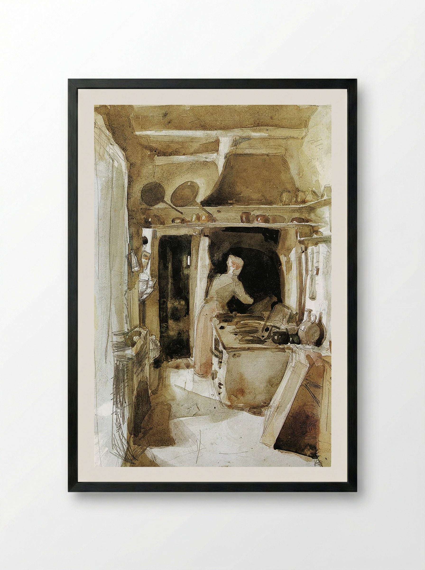 The Kitchen - Carl Larsson - Framed Print Black