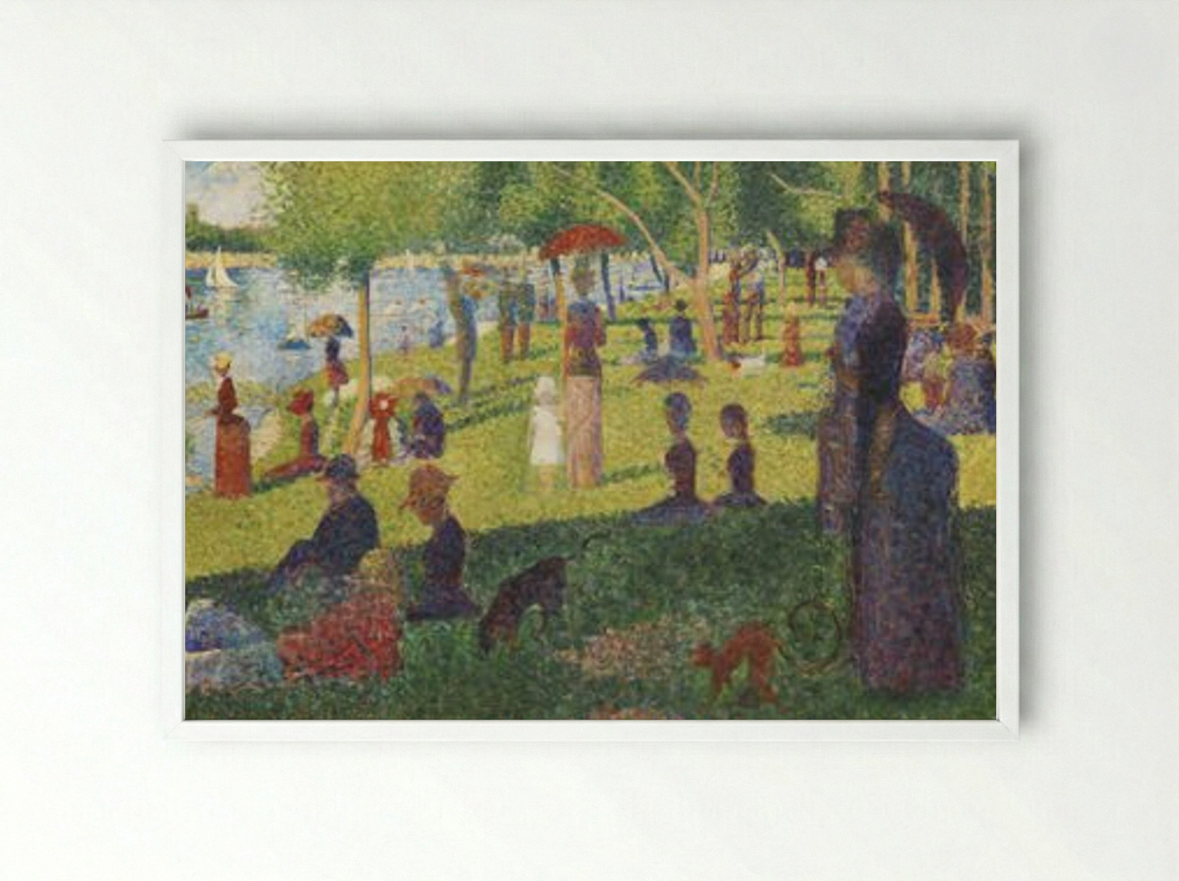 Study for A Sunday on La Grande Jatte - Georges Seurat - Framed Print White