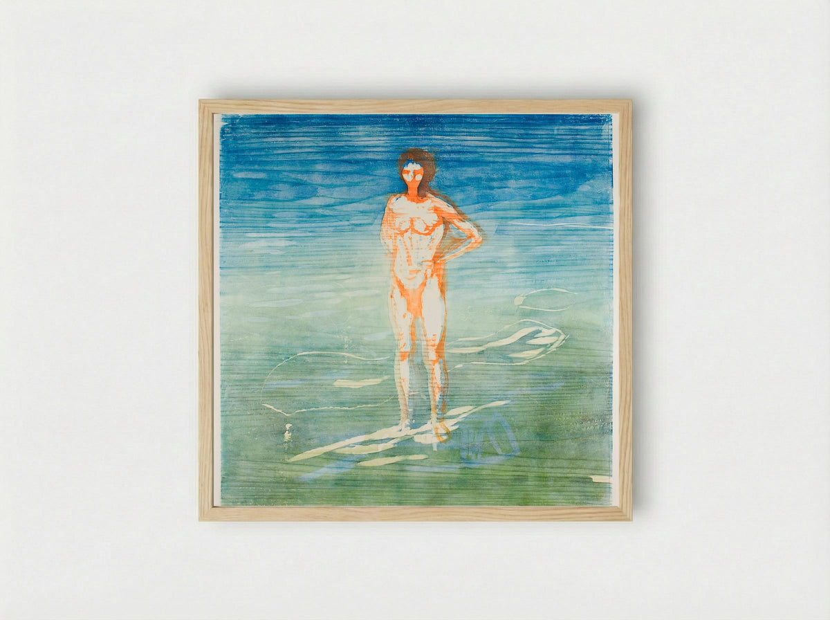 Man Bathing - Edvard Munch - Framed Print Wood