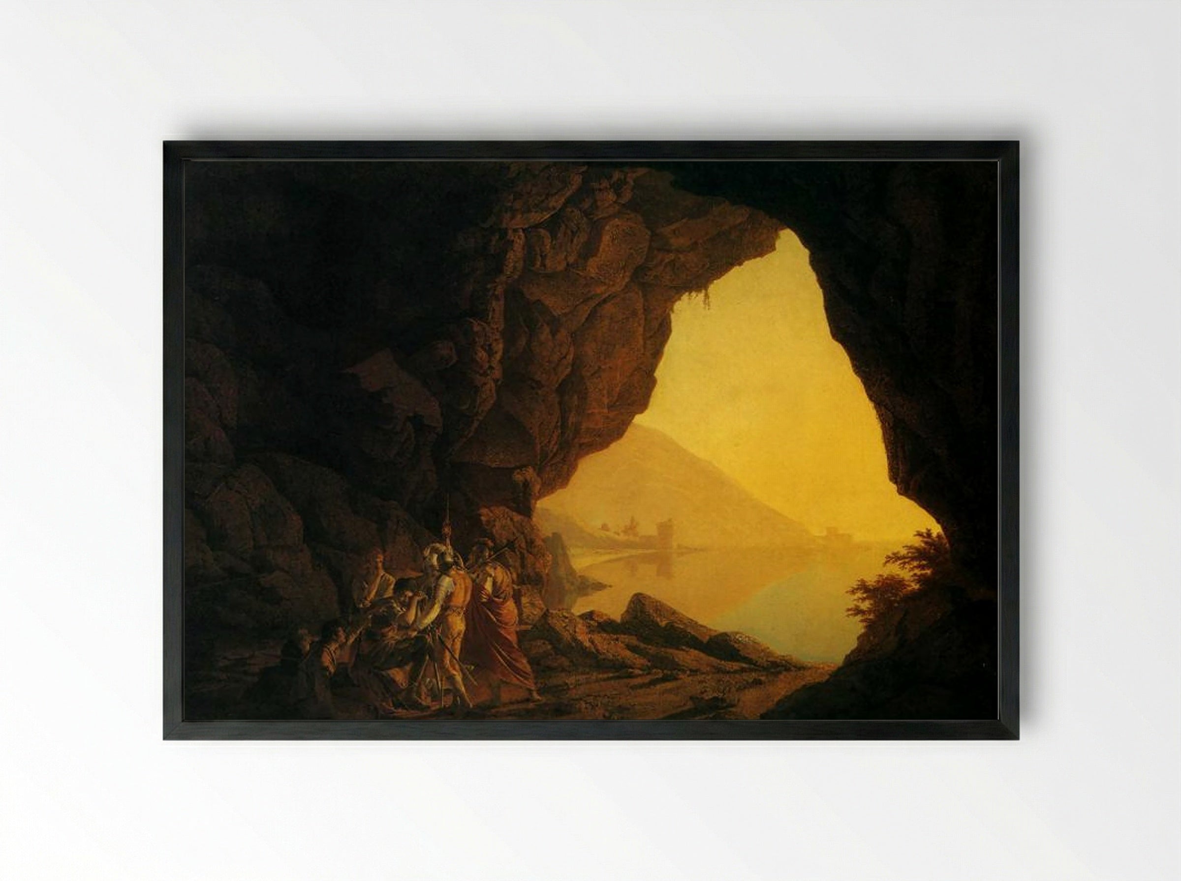 A Grotto in the Kingdom of Naples, with Banditti - Joseph Wright - Framed Print Black