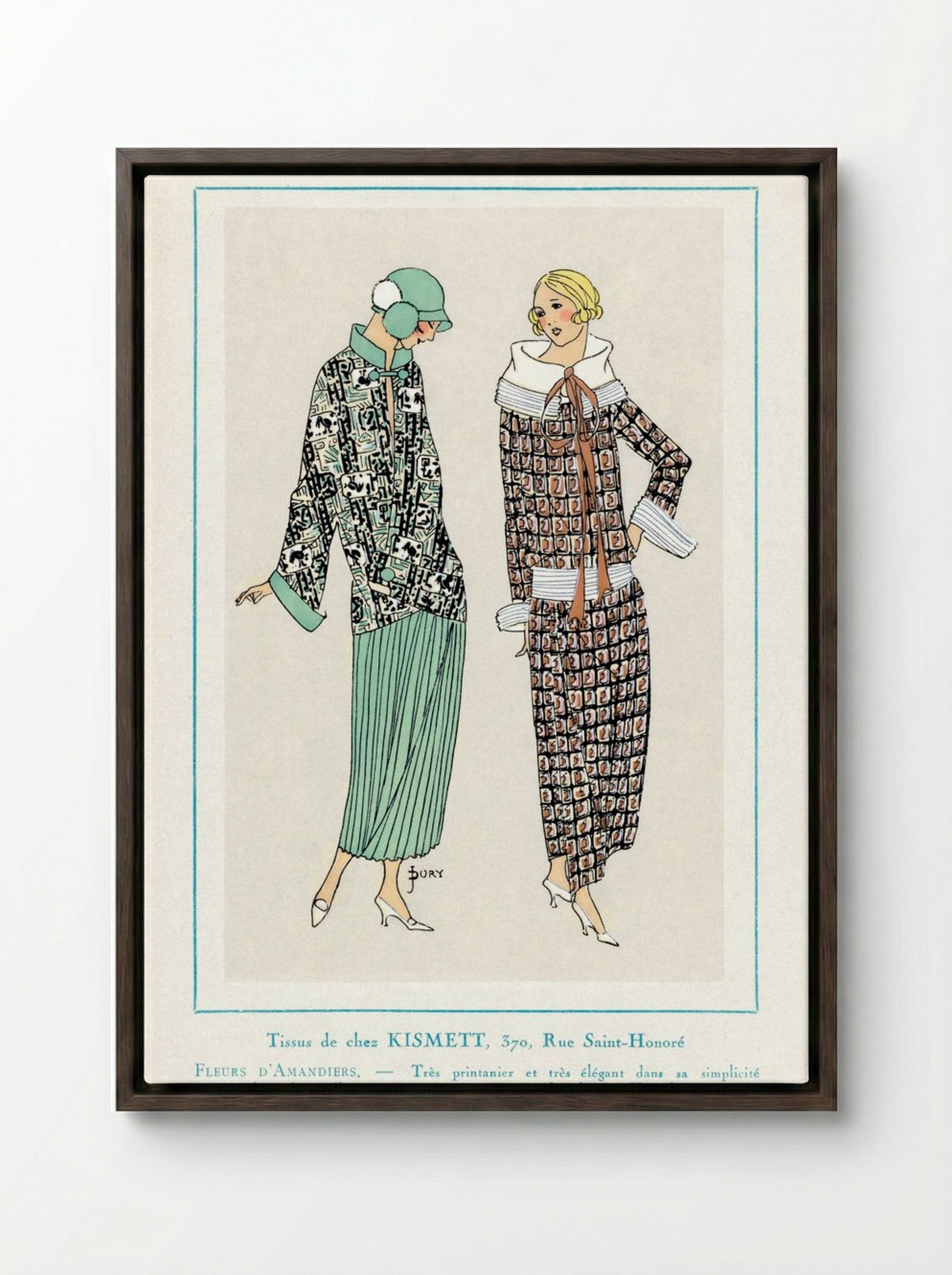 Fashion Illustration for Tissus de Chez Kismett (Très Parisien) - Fine Art Print - Framed Canvas Dark Wood