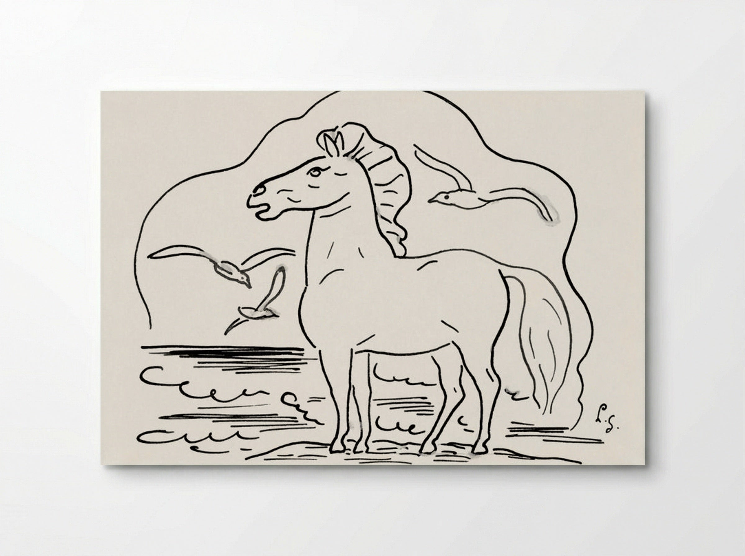 Horse in the Surf with Three Seagulls - Leo Gestel - Poster