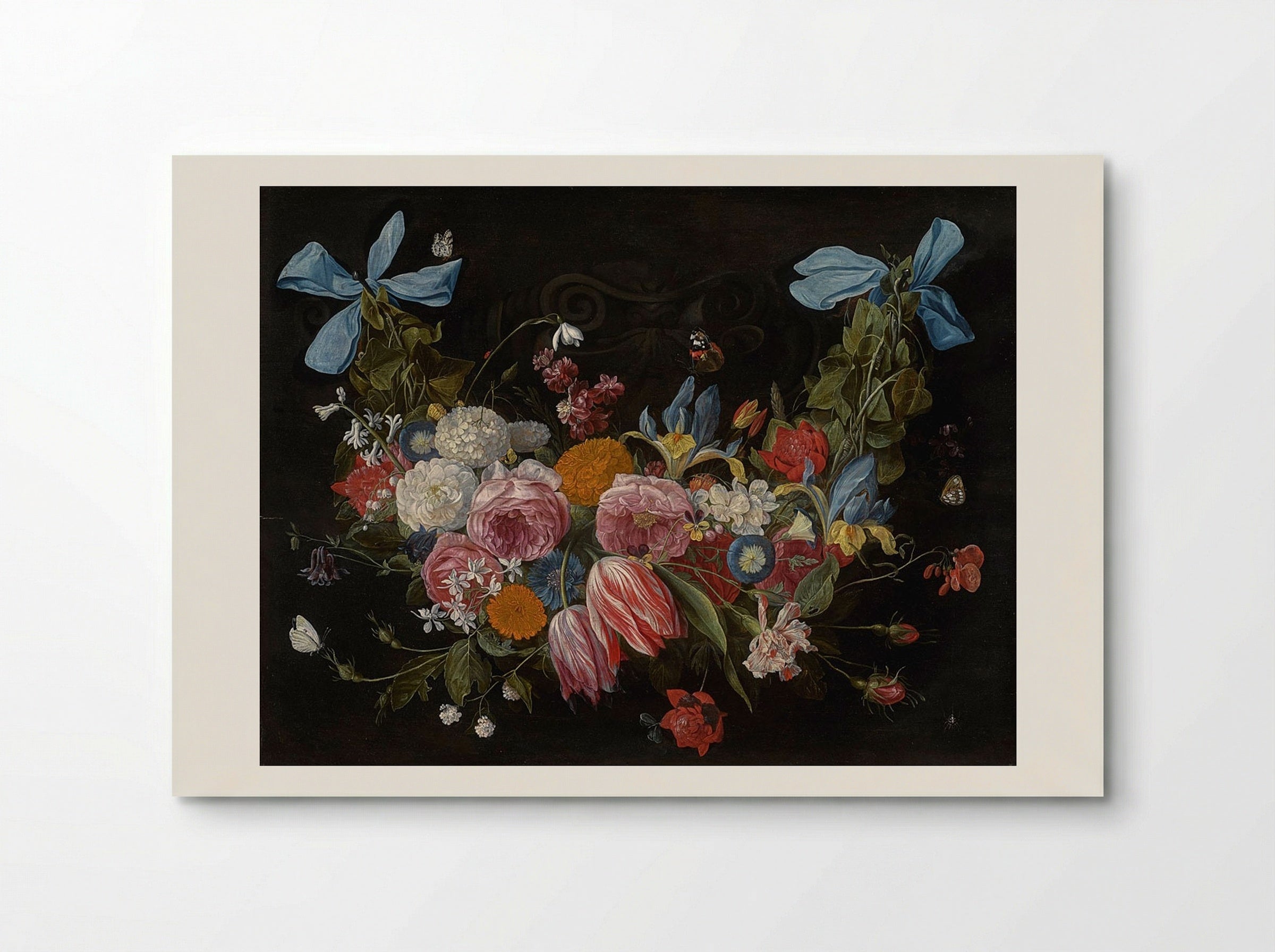 A Swag of Flowers Fixed with Two Blue Ribbons - Jan van Kessel the Elder - Poster
