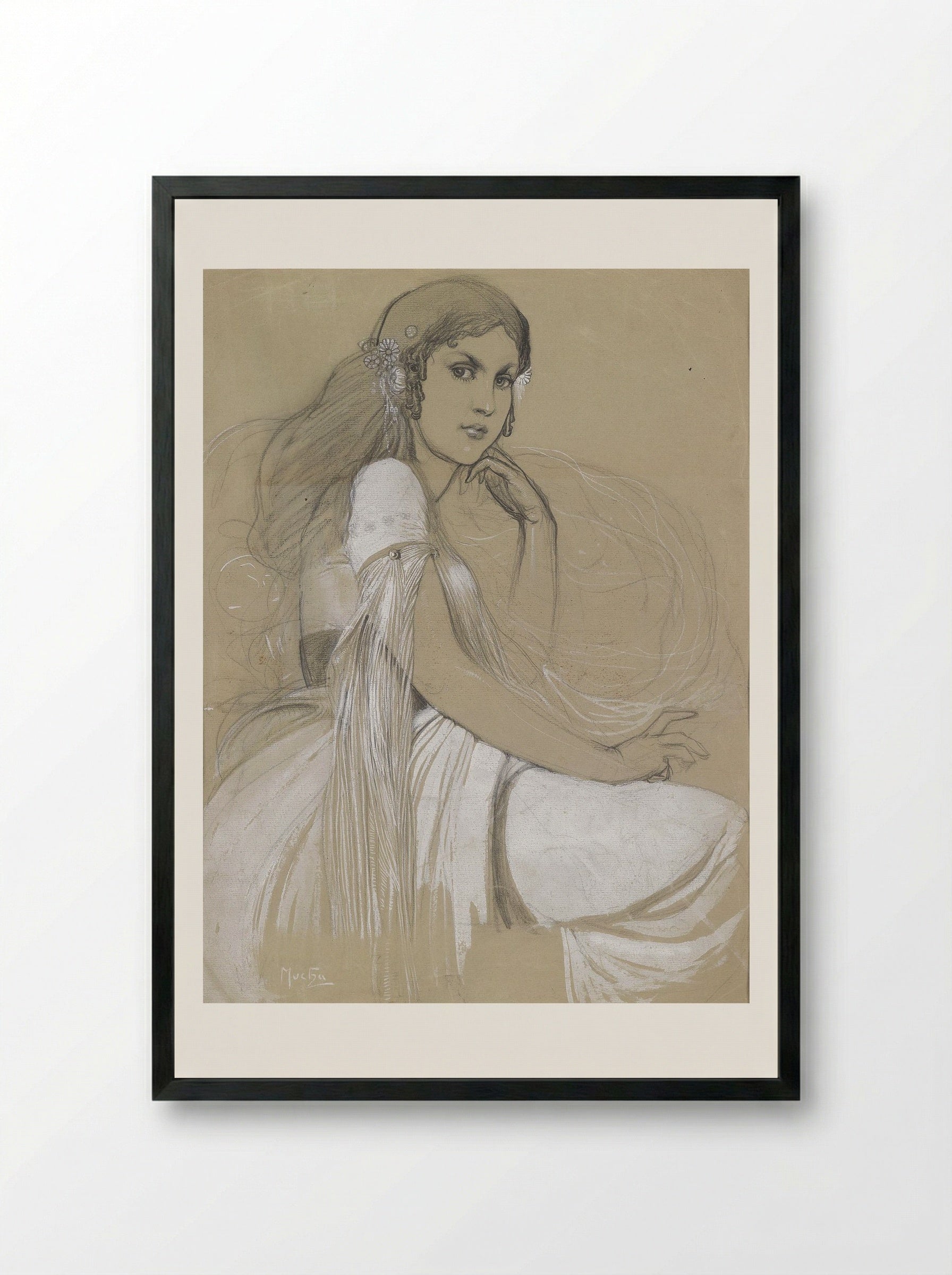 Depicted person Jaroslava Mucha, the artist's daughter - Alphonse Mucha - Framed Print Black