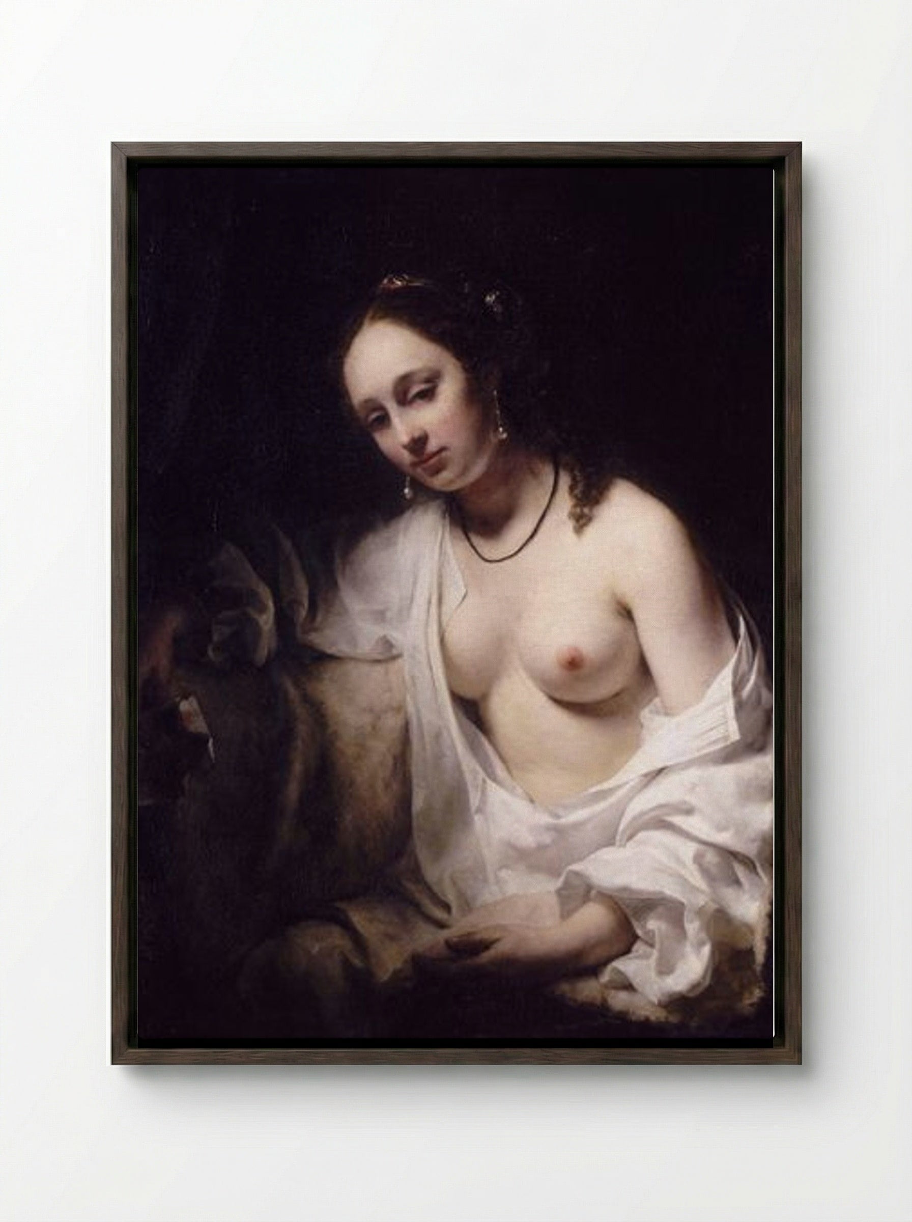 Bathsheba with King David's Letter - Willem Drost - Framed Canvas Dark Wood