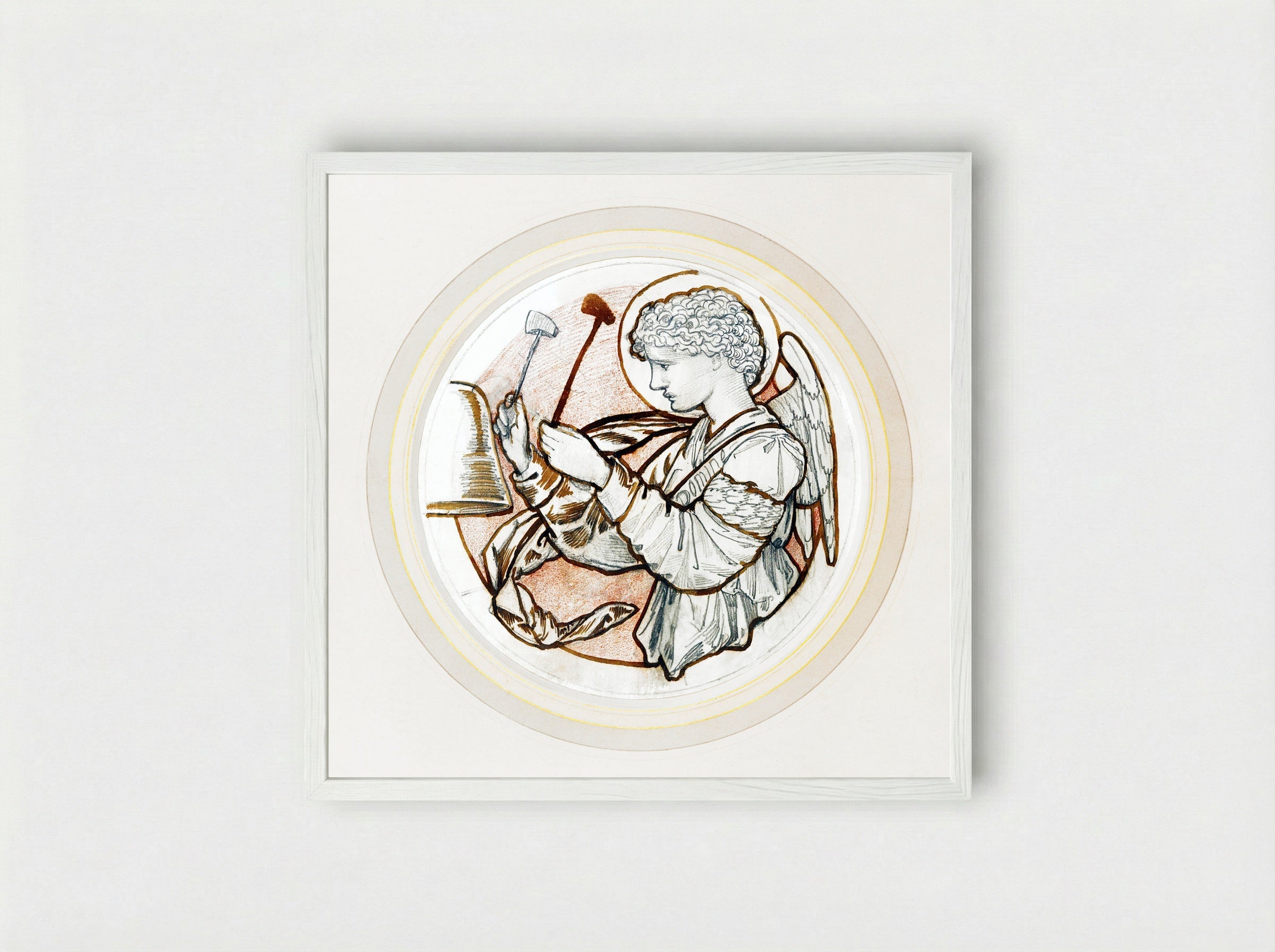 Angel Playing on Bells - Edward Burne-Jones - Framed Print White