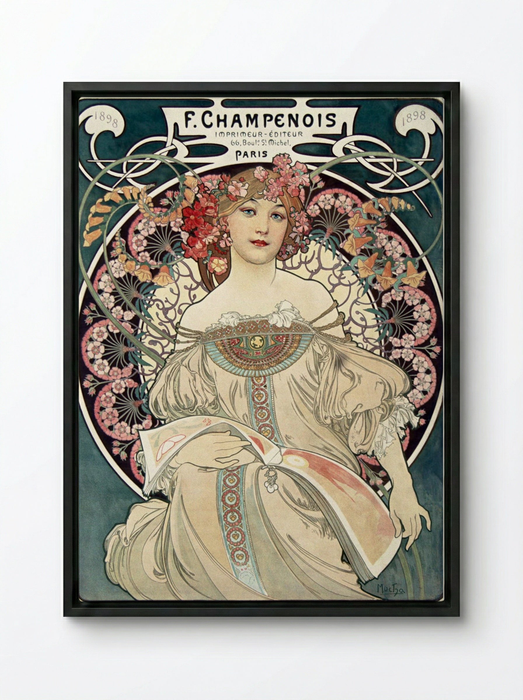 F. Champenois Imprimeur-Éditeur - Alphonse Mucha - Framed Canvas Black