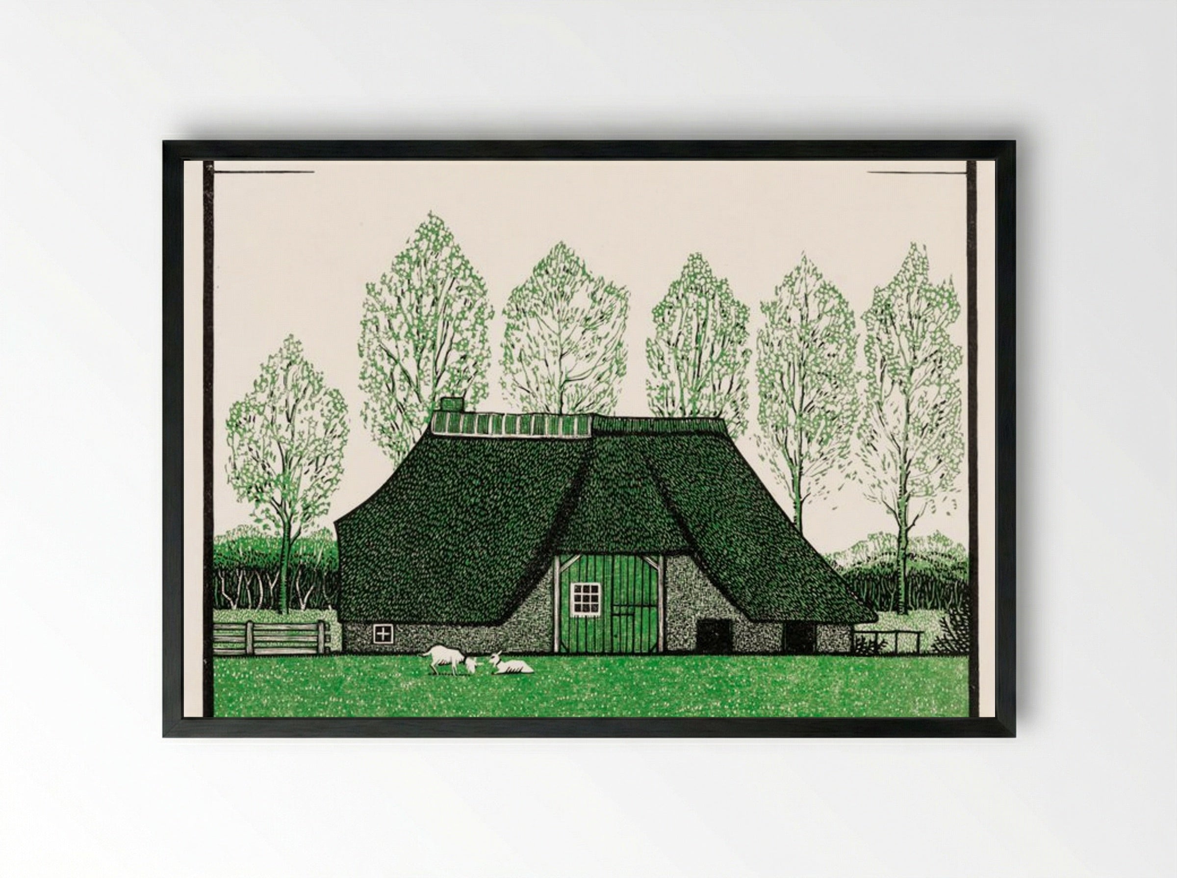 Farmhouse with Thatched Roof - Julie de Graag - Framed Print Black
