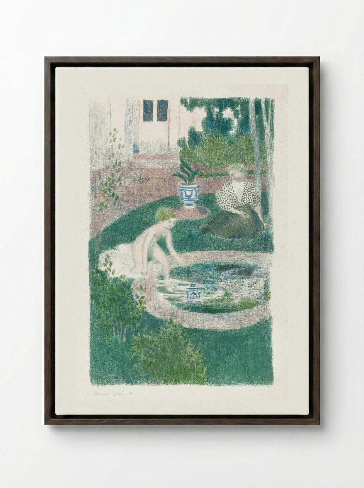 The Reflection in the Fountain (Le reflet dans la fontaine) - Maurice Denis - Framed Canvas Dark Wood
