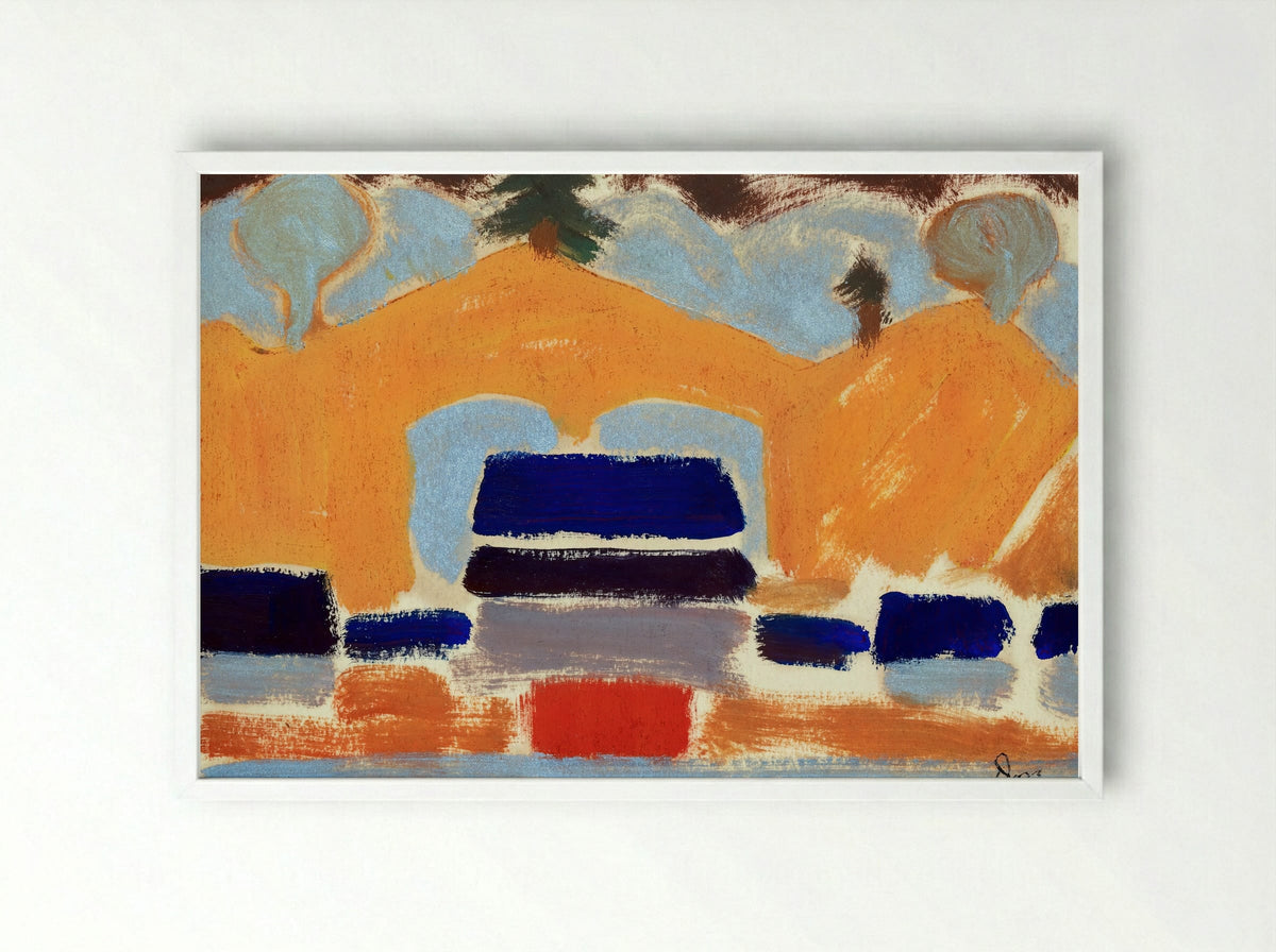 Abstract Landscape with Orange Hills - Fine Art Print - Framed Print White