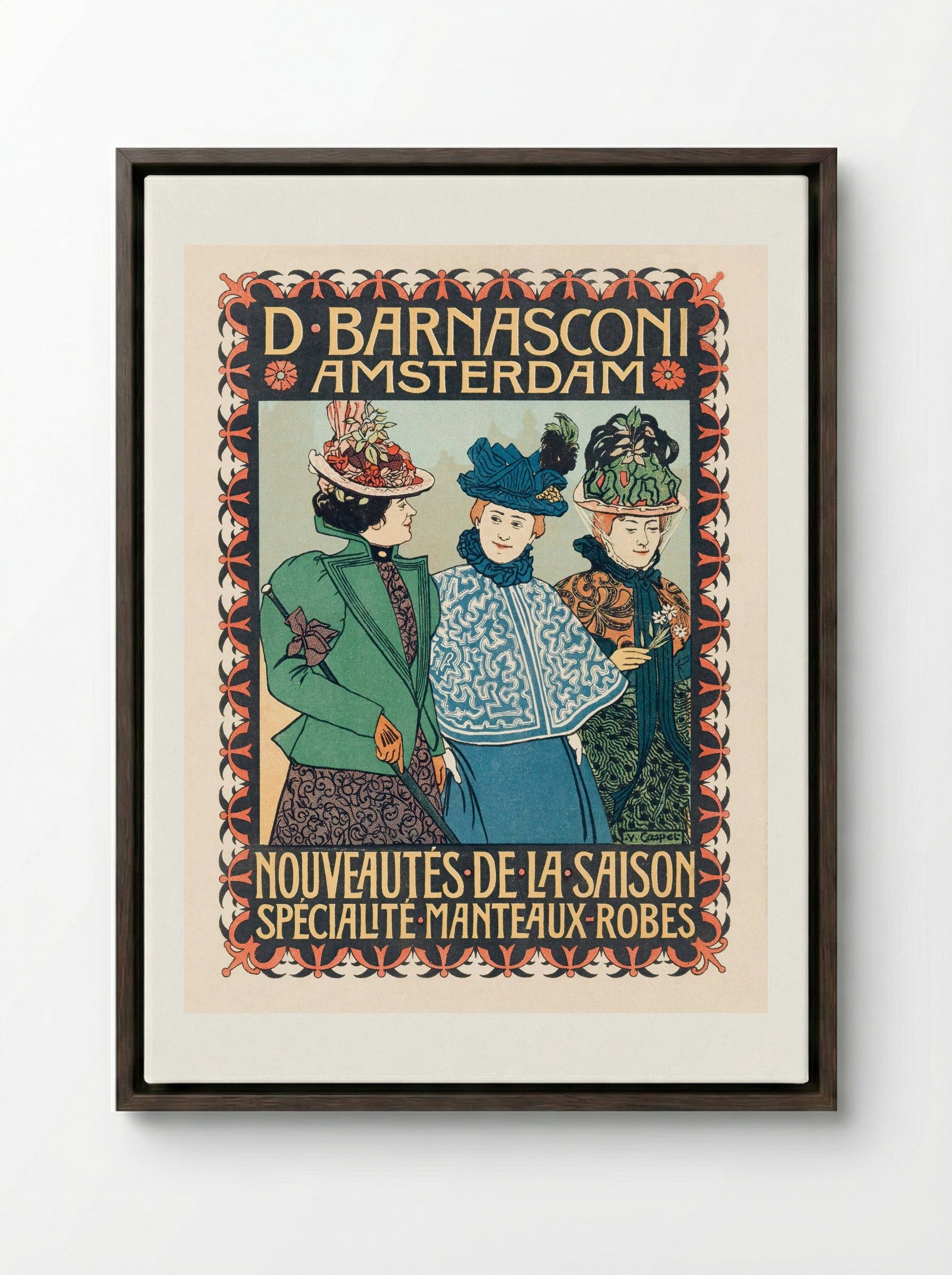 Advertentie van kledingzaak D. Barnasconi in Amsterdam - Johann Georg van Caspel - Framed Canvas Dark Wood