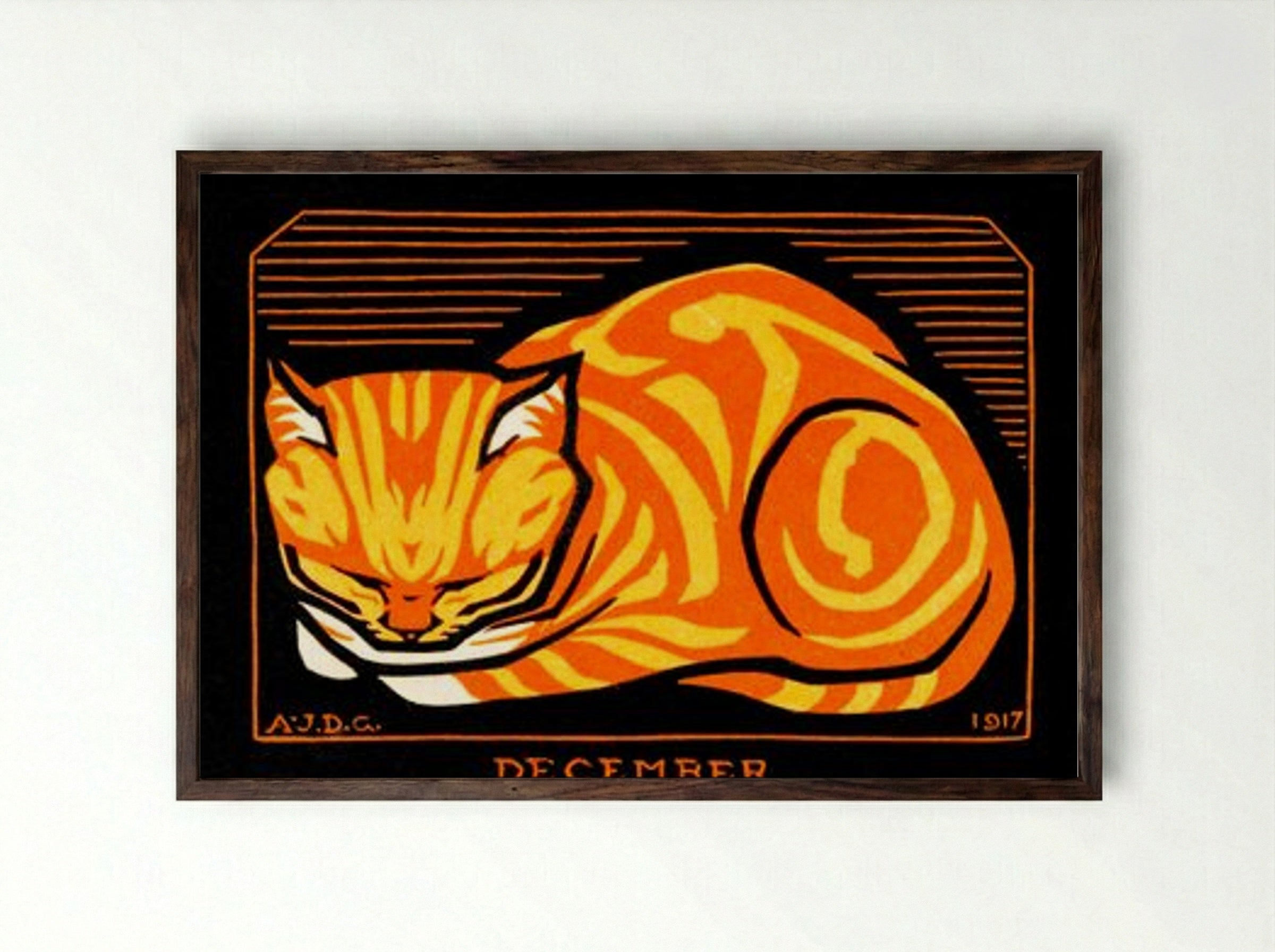 December Cat - Julie de Graag - Framed Print Dark Wood