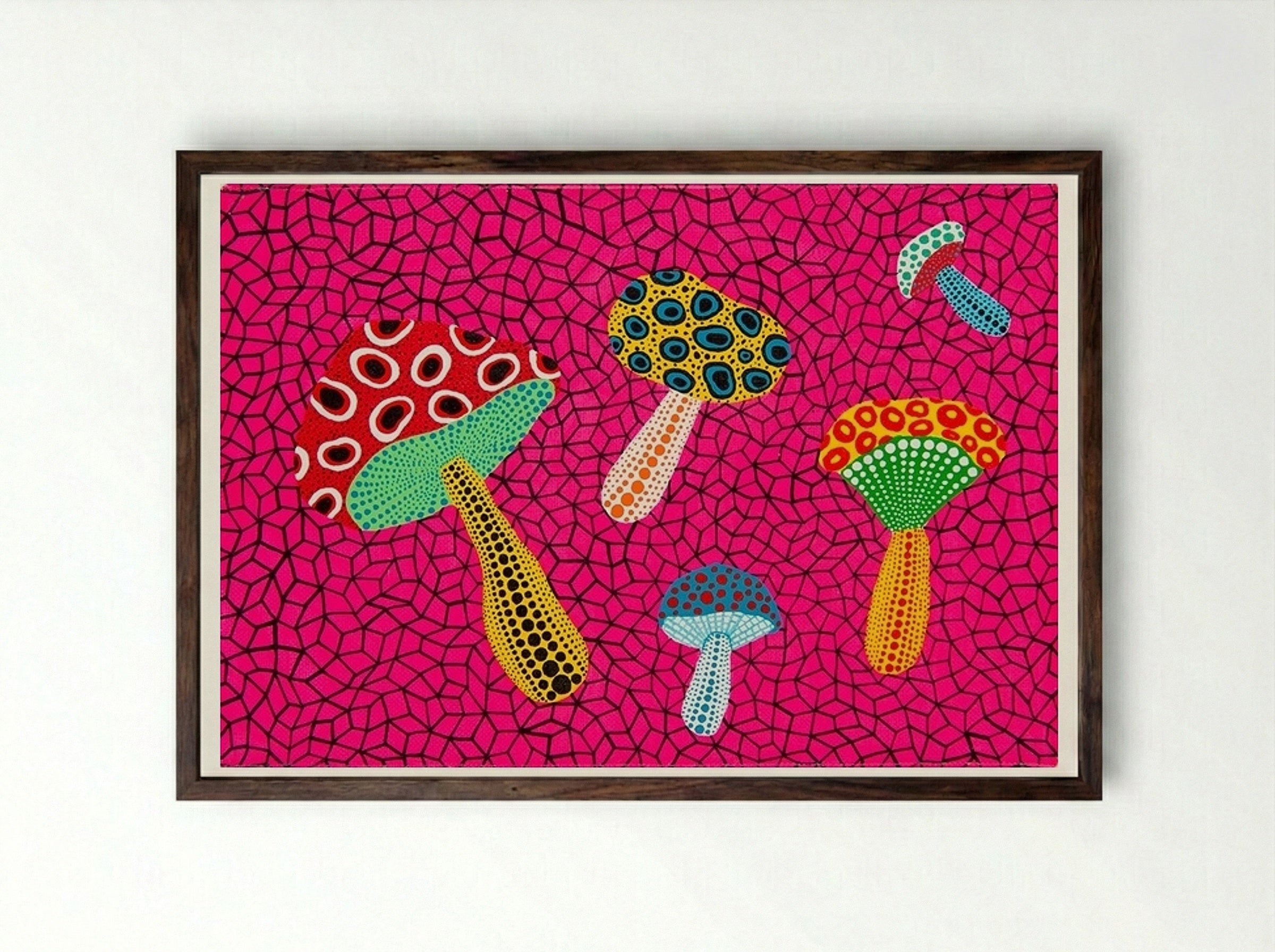 Mushrooms - Yayoi Kusama - Framed Print Dark Wood