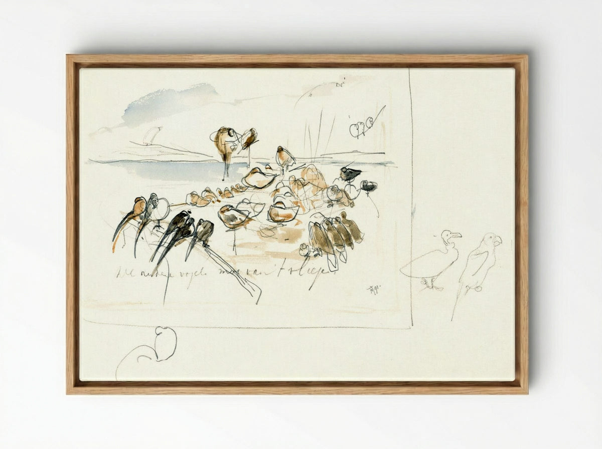 Study for Illustration in 'Hoe de vogels aan een koning kwamen' - Theo van Hoytema - Framed Canvas Wood