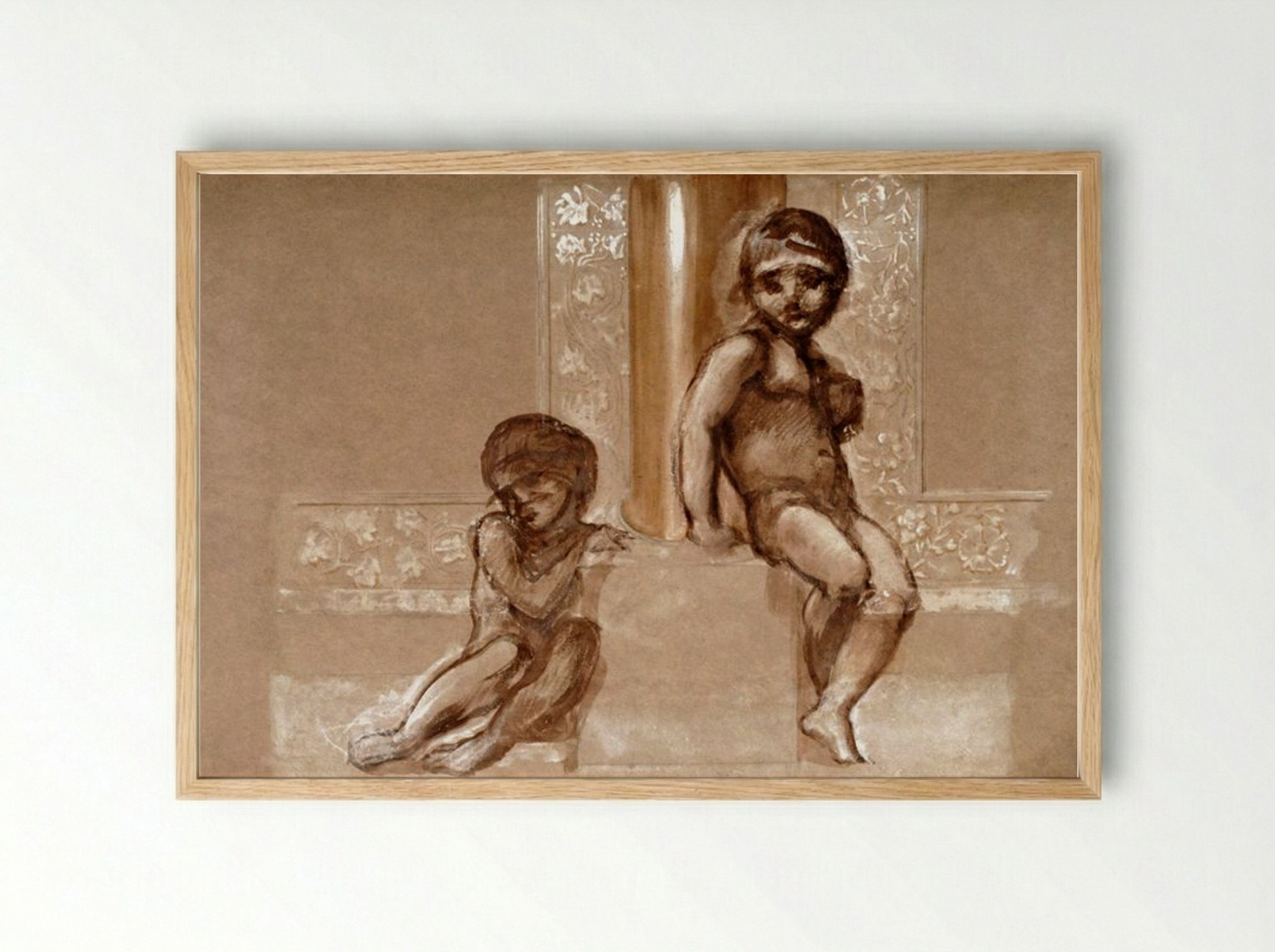 Study of Two Putti for 'The Troy Triptych' - Edward Burne-Jones - Framed Print Wood