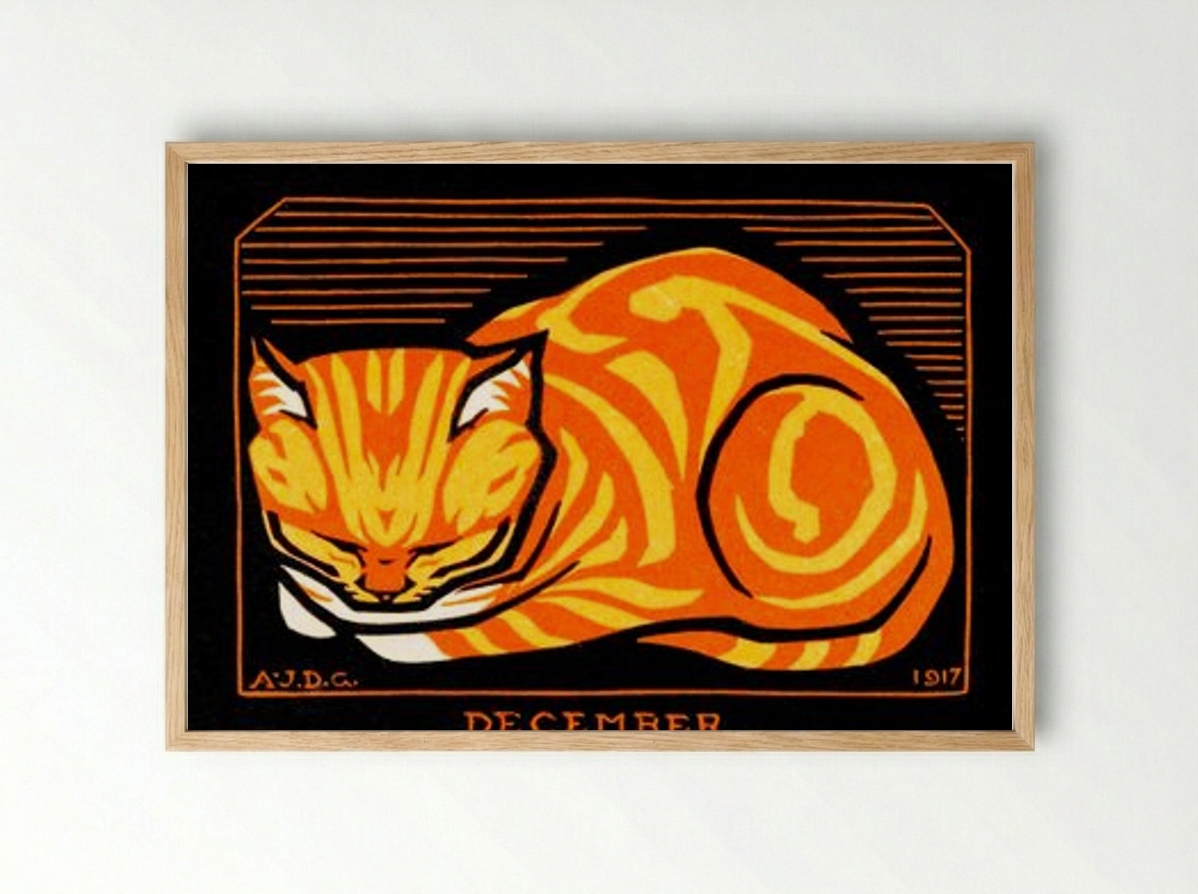 December Cat - Julie de Graag - Framed Print Wood