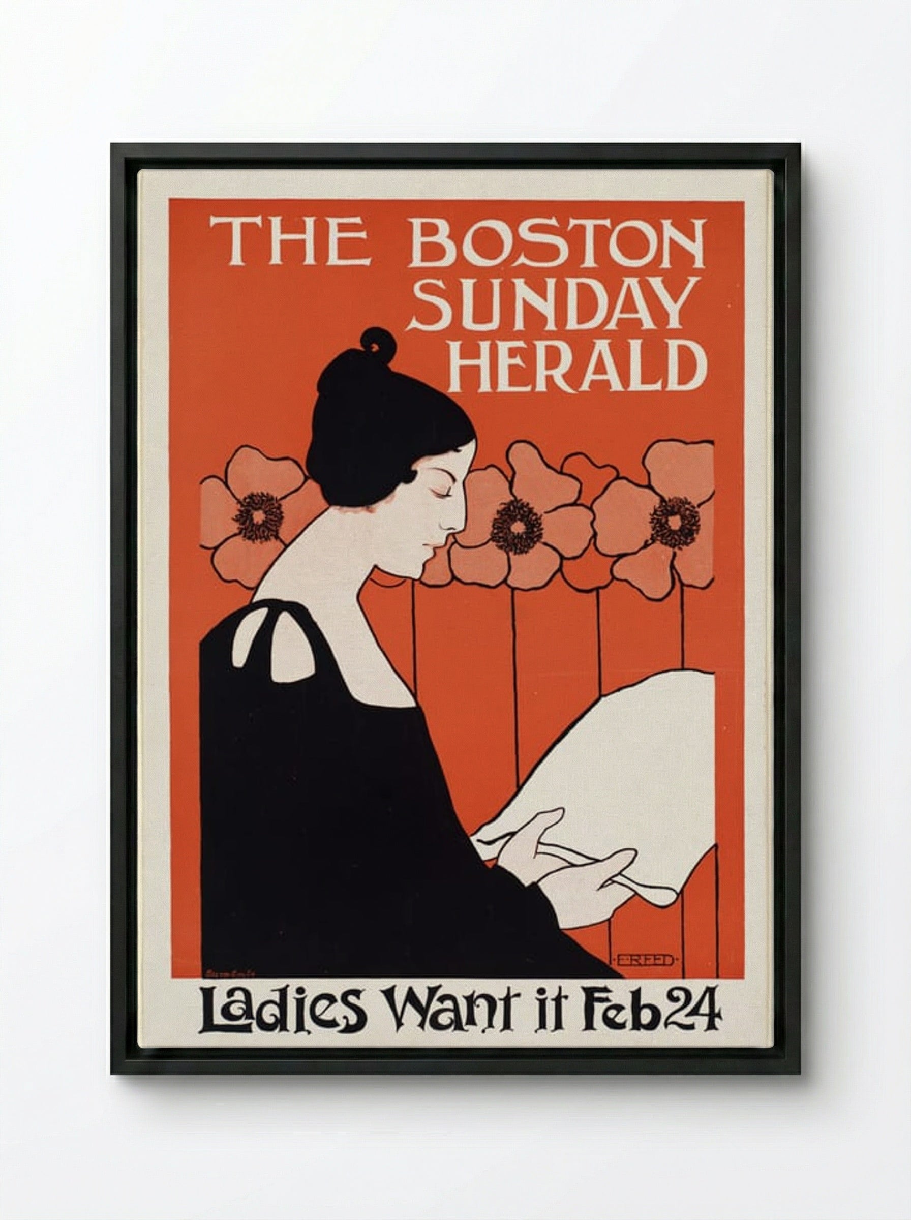 The Boston Sunday Herald, Ladies Want It Feb 24 - Ethel Reed - Framed Canvas Black