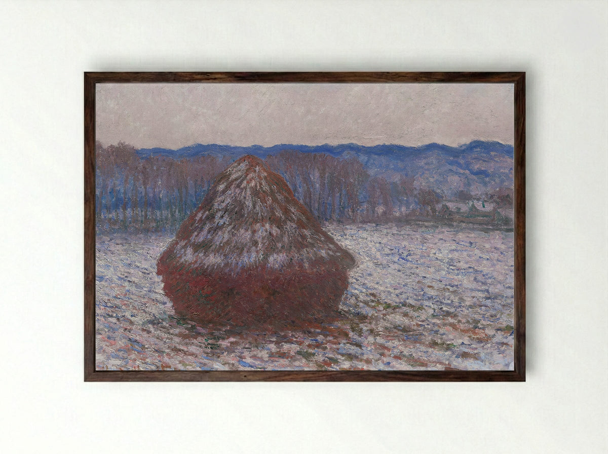 Stack of Wheat (Snow Effect, Morning) - Claude Monet - Framed Print Dark Wood