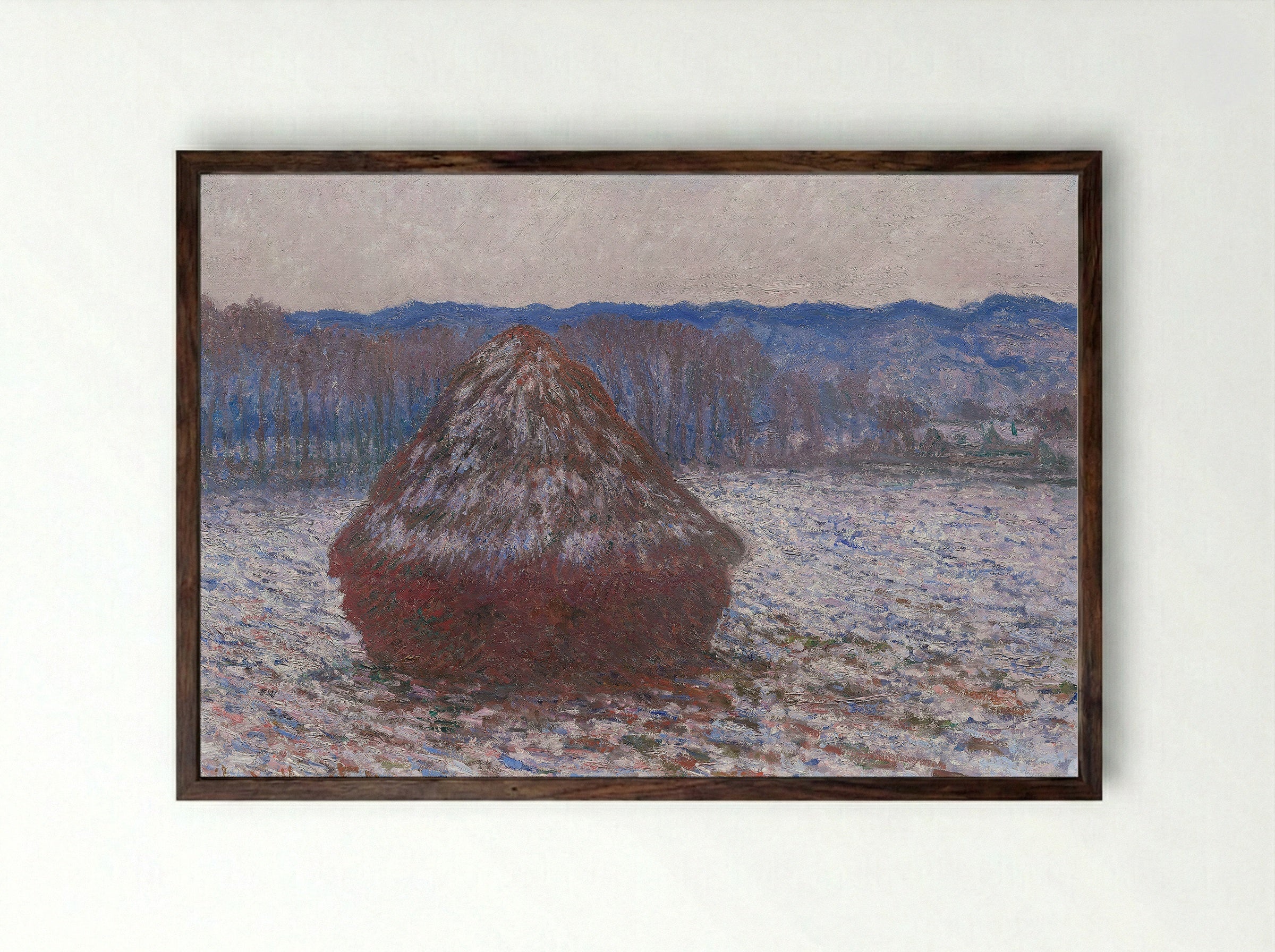 Stack of Wheat (Snow Effect, Morning) - Claude Monet - Framed Print Dark Wood