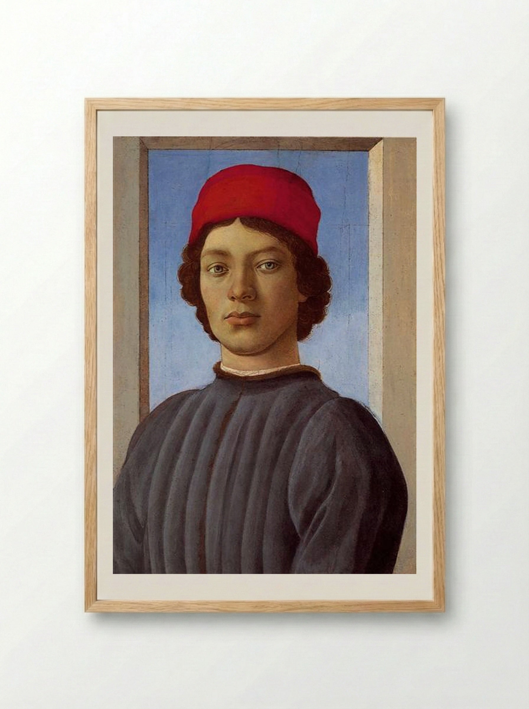Portrait of a Young Man with Red Cap - Sandro Botticelli - Framed Print Wood