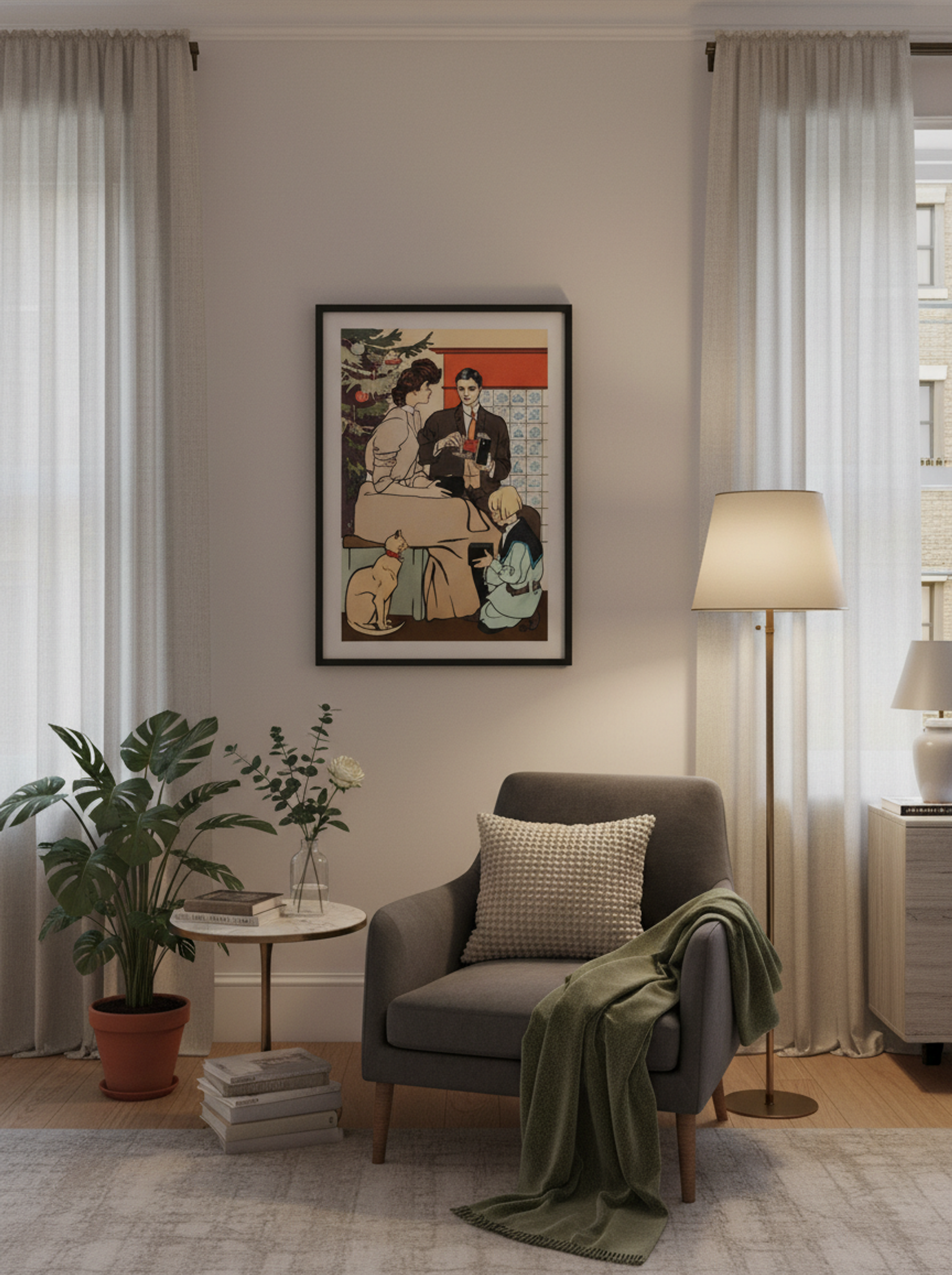 Vintage Christmas Morning (Family Scene with Camera) - Edward Penfield - Lifestyle