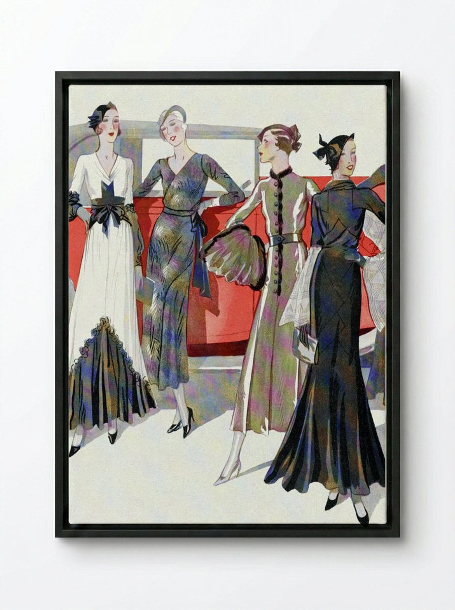 Four Women by a Car - Worth, Martial et Armand, and Dupouy-Magnin - Framed Canvas Black