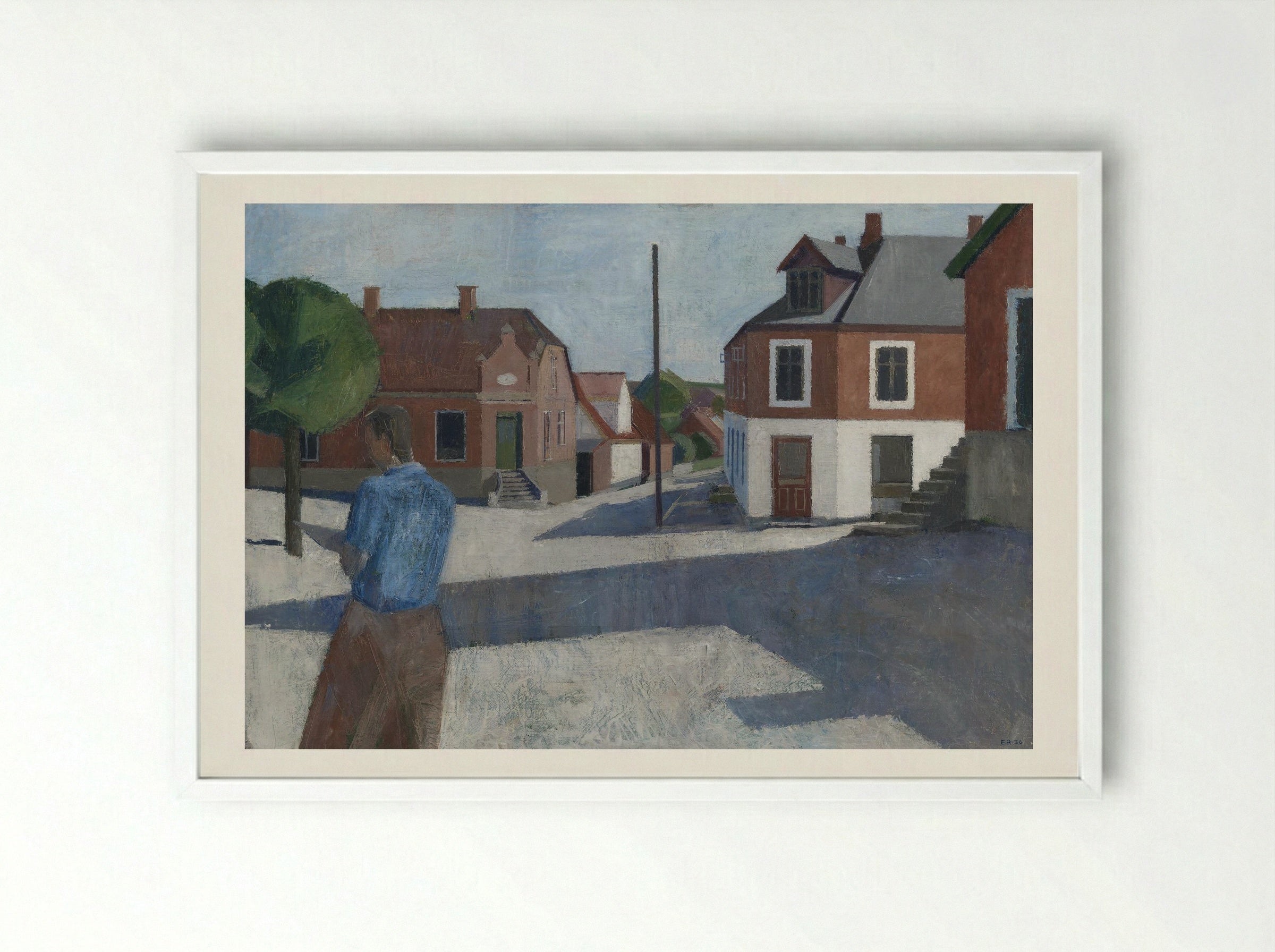 Street Scene with Figure - Erik Raadal - Framed Print White