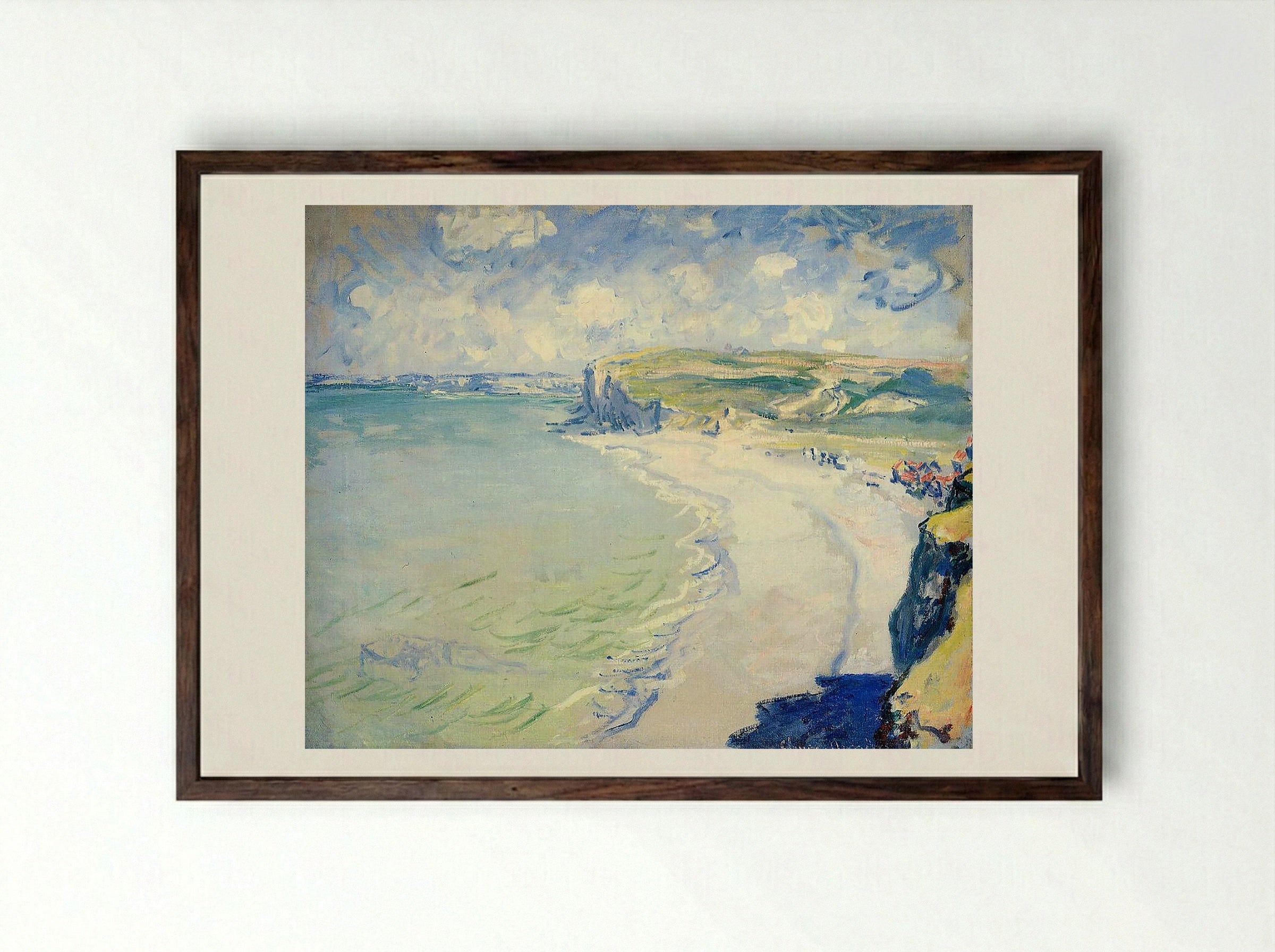 The Beach at Pourville - Claude Monet - Framed Print Dark Wood