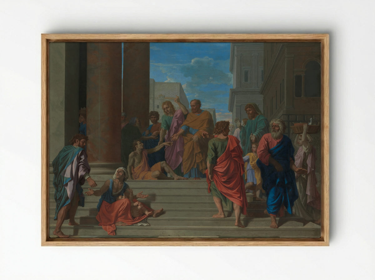 Saints Peter and John Healing the Lame Man - Nicolas Poussin - Framed Canvas Wood