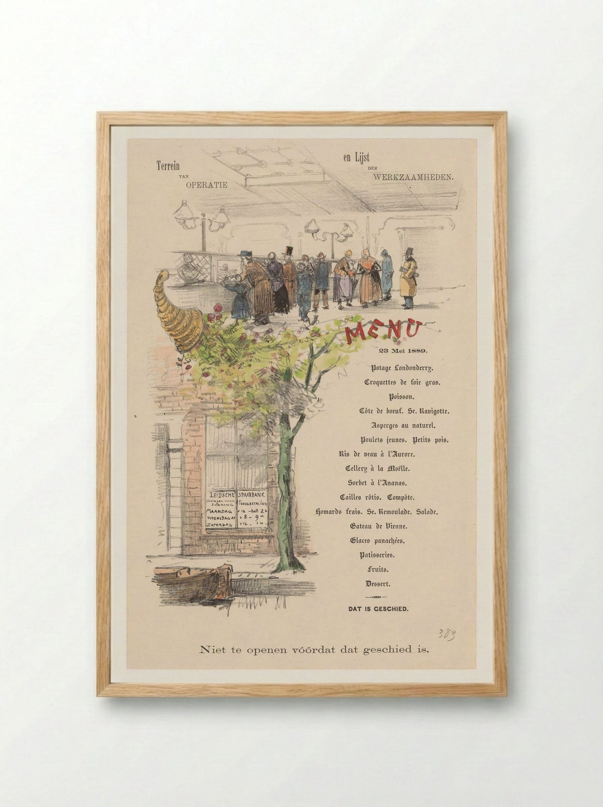 Menu for the Leidsche Spaarbank - Theo van Hoytema - Framed Print Wood