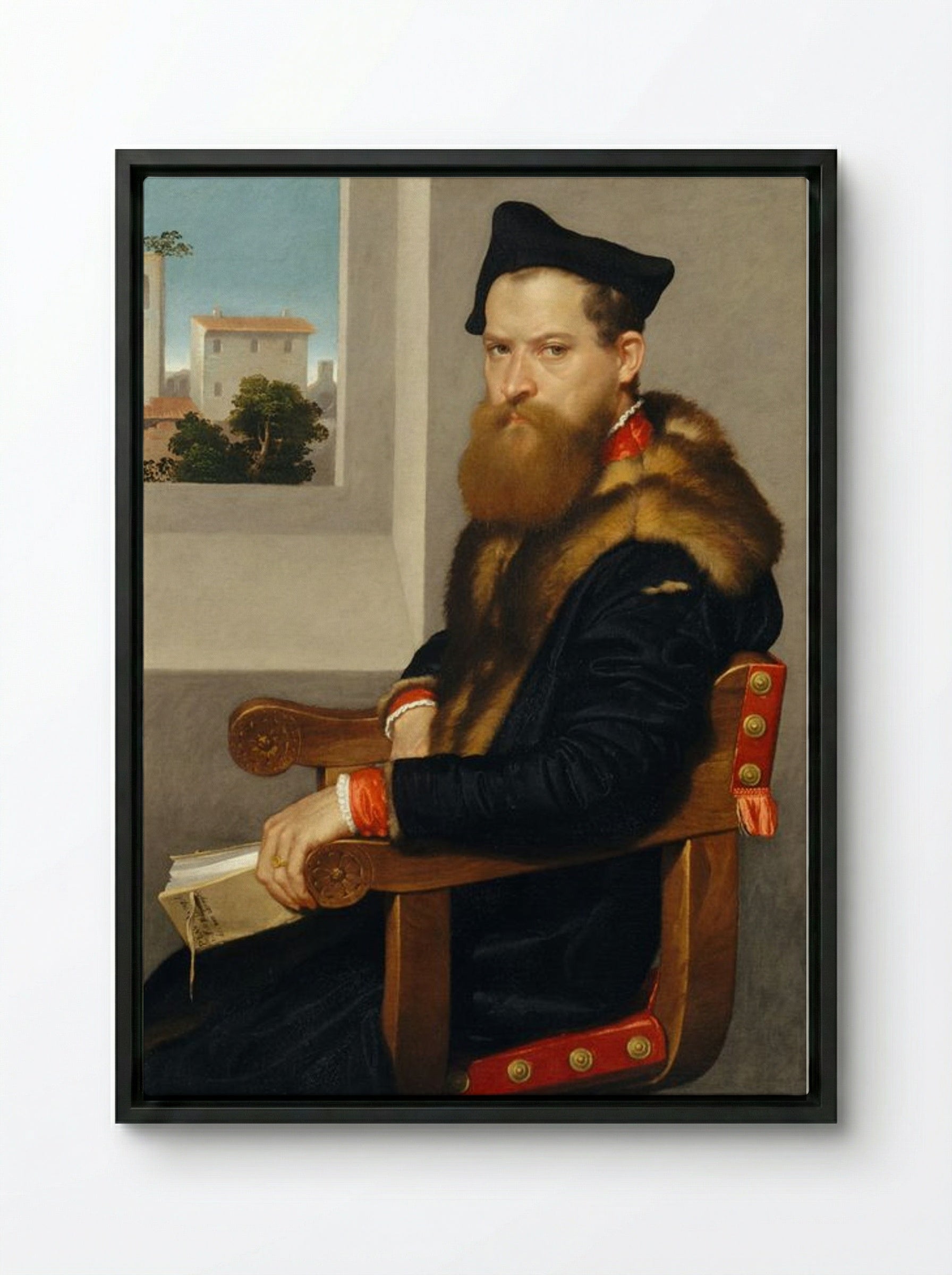 Portrait of Bartolomeo Bonghi - Giovanni Battista Moroni - Framed Canvas Black
