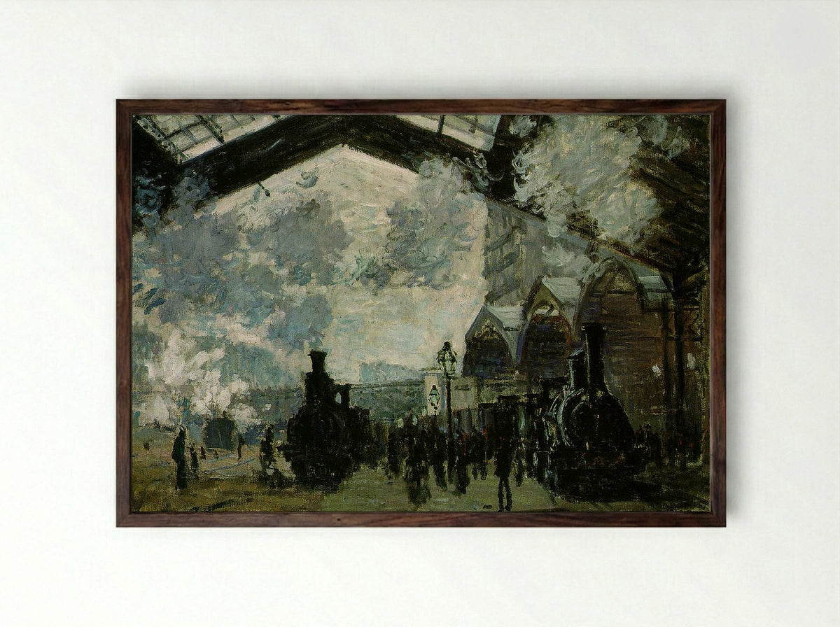 Gare Saint-Lazare - Claude Monet - Framed Print Dark Wood